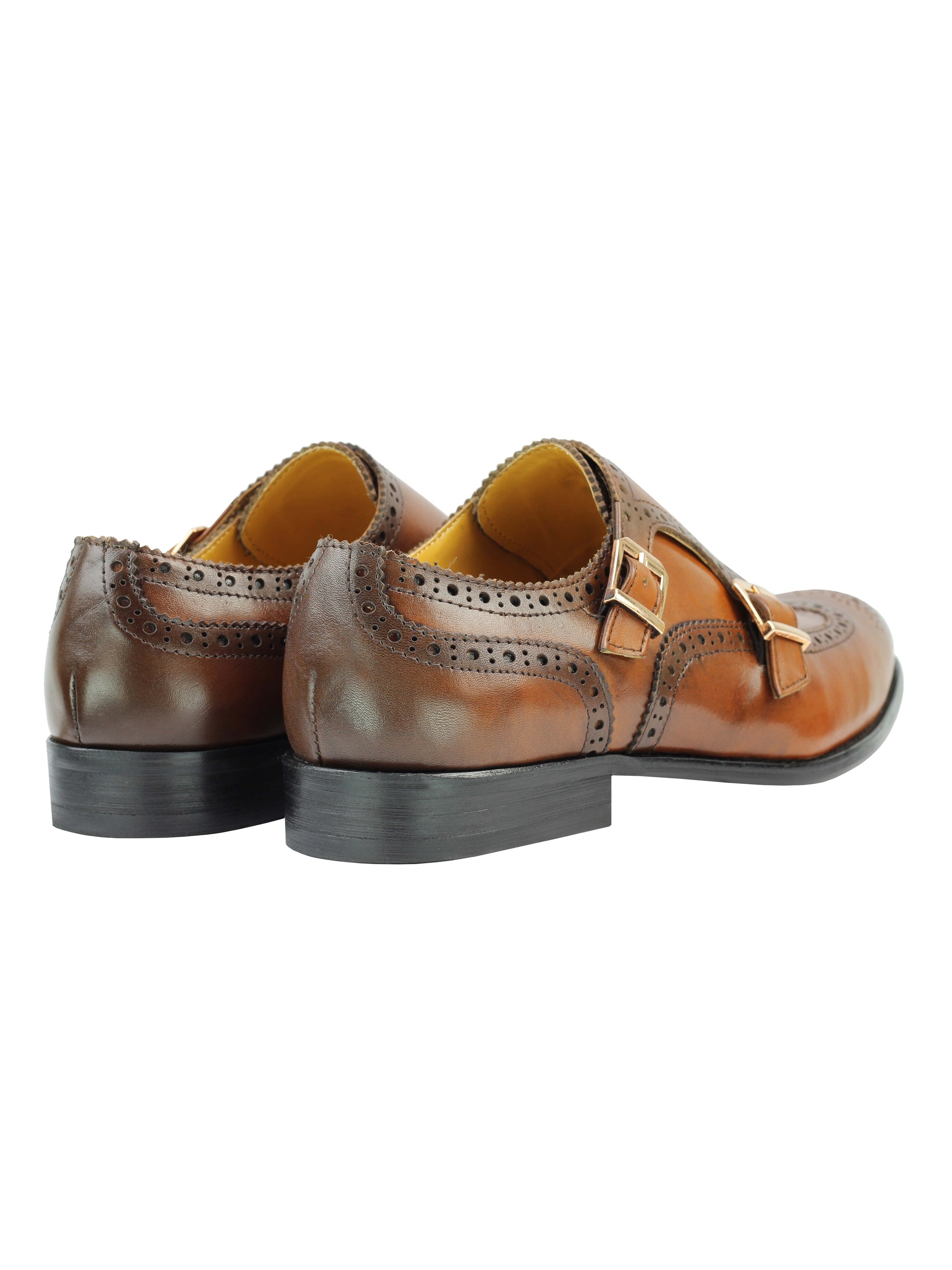 Real Leather Black Brown Brogue Monk Shoes