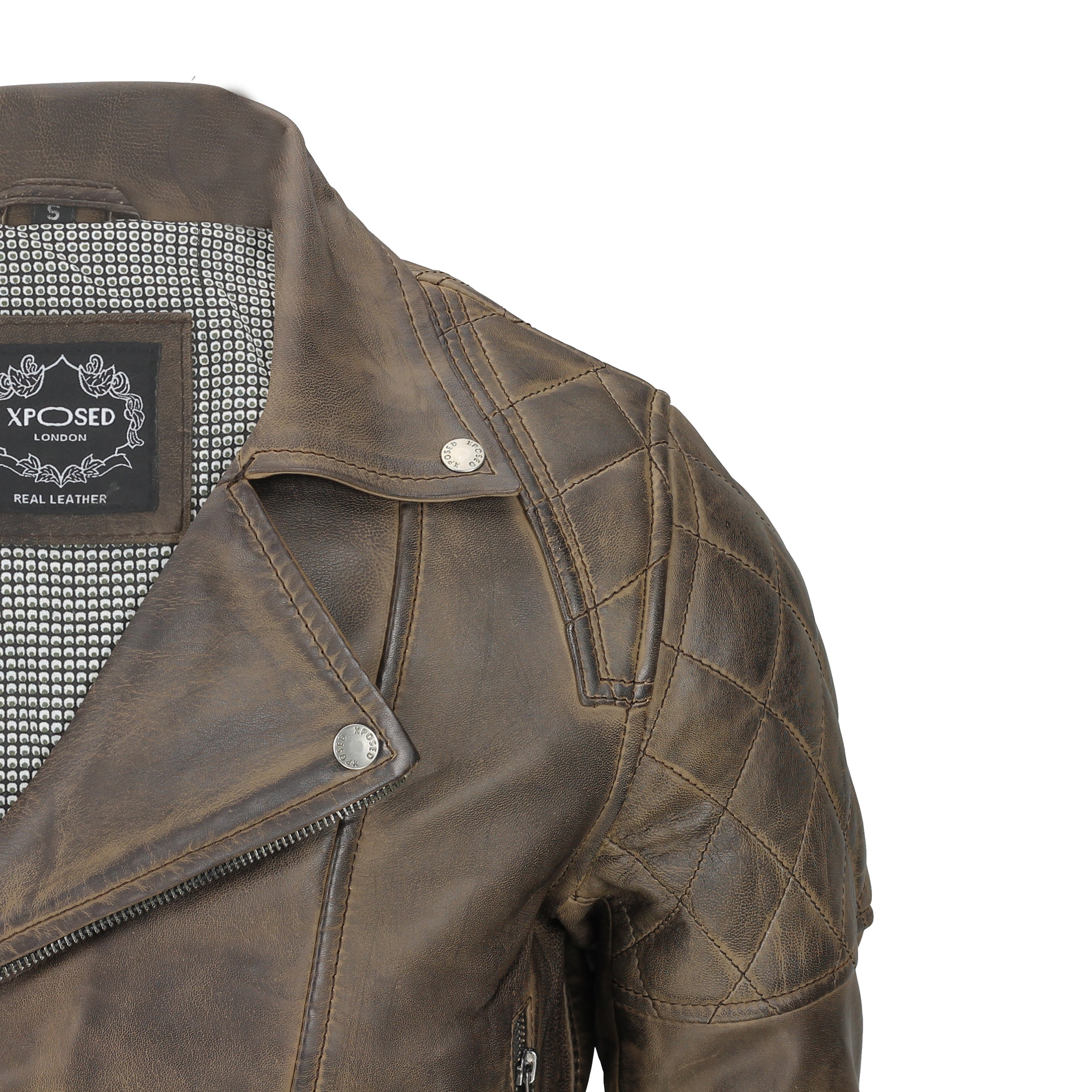 BROWN Real Leather Biker Jacket