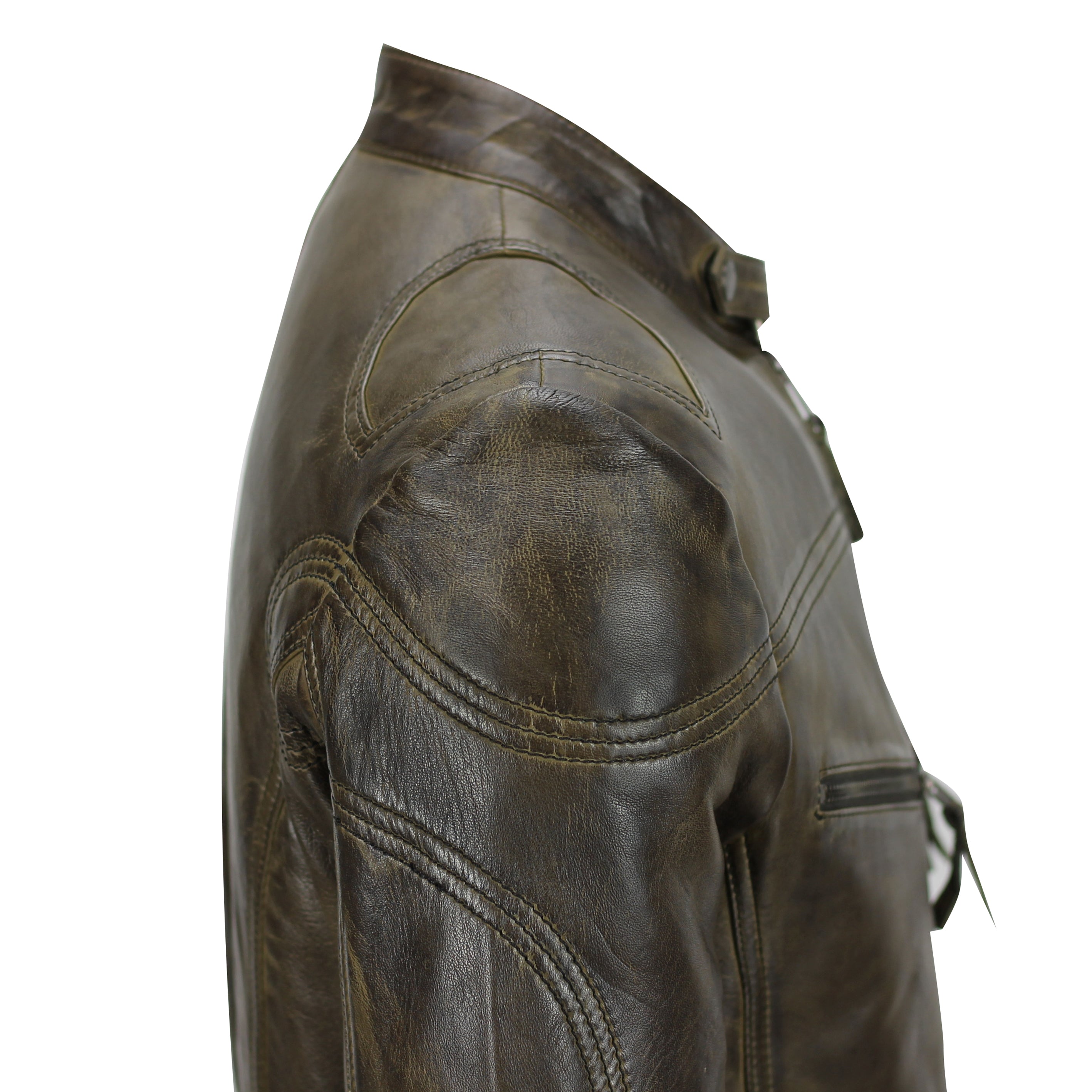 Mens Vintage Real Leather Brown Biker Style Zipped Pockets Casual Fitted Jacket
