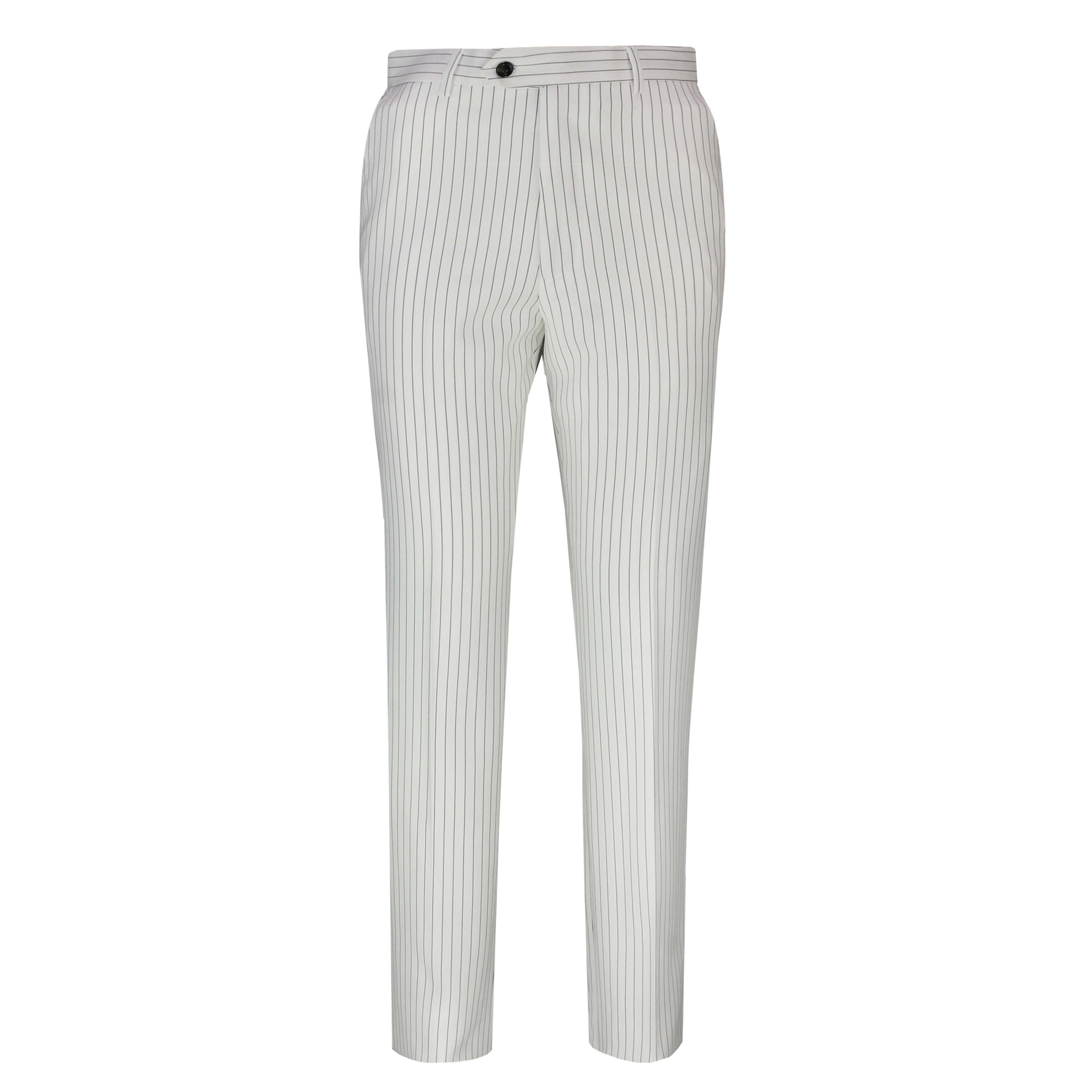 Mens Black Pinstripe Tailored Fit White Trousers