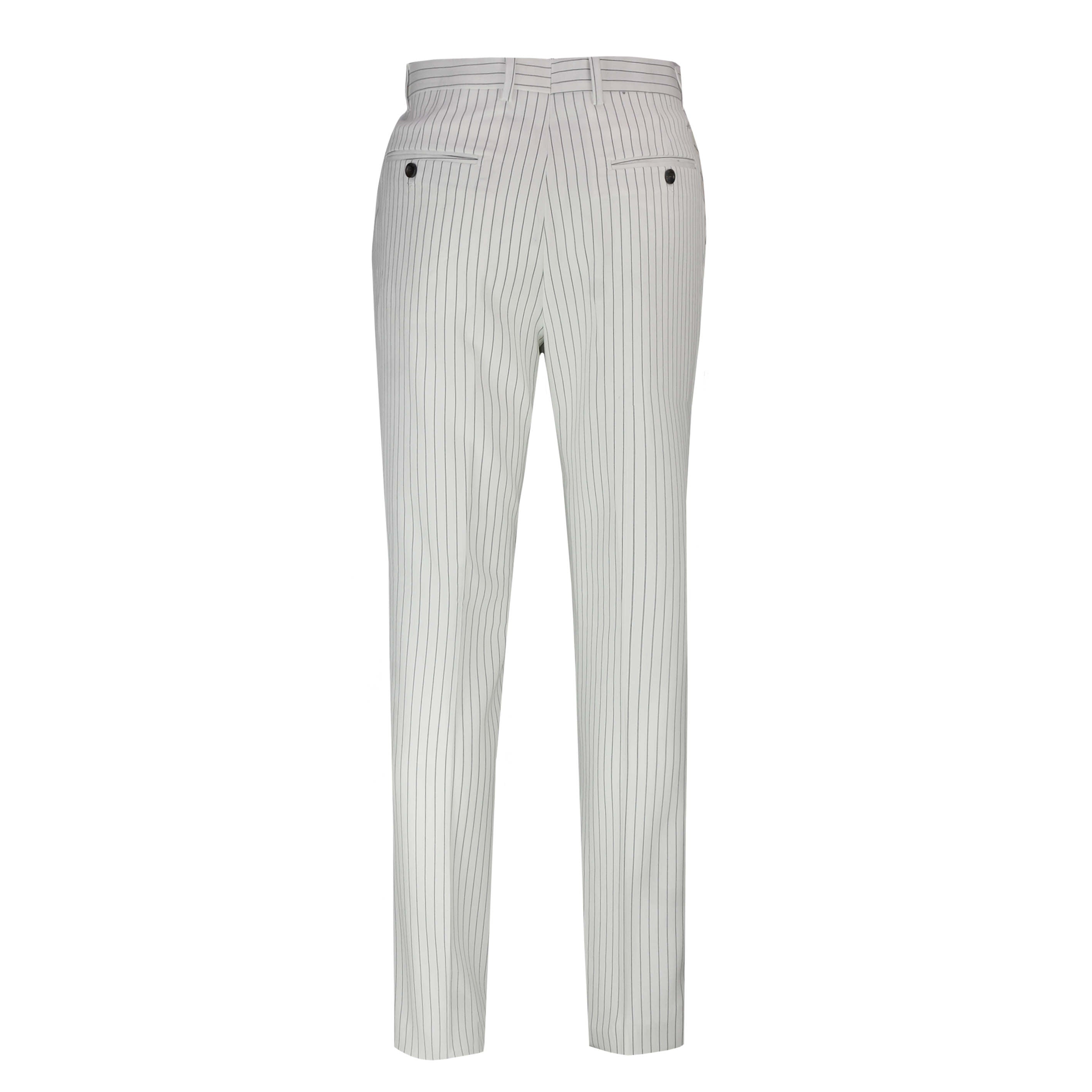 Mens Black Pinstripe Tailored Fit White Trousers