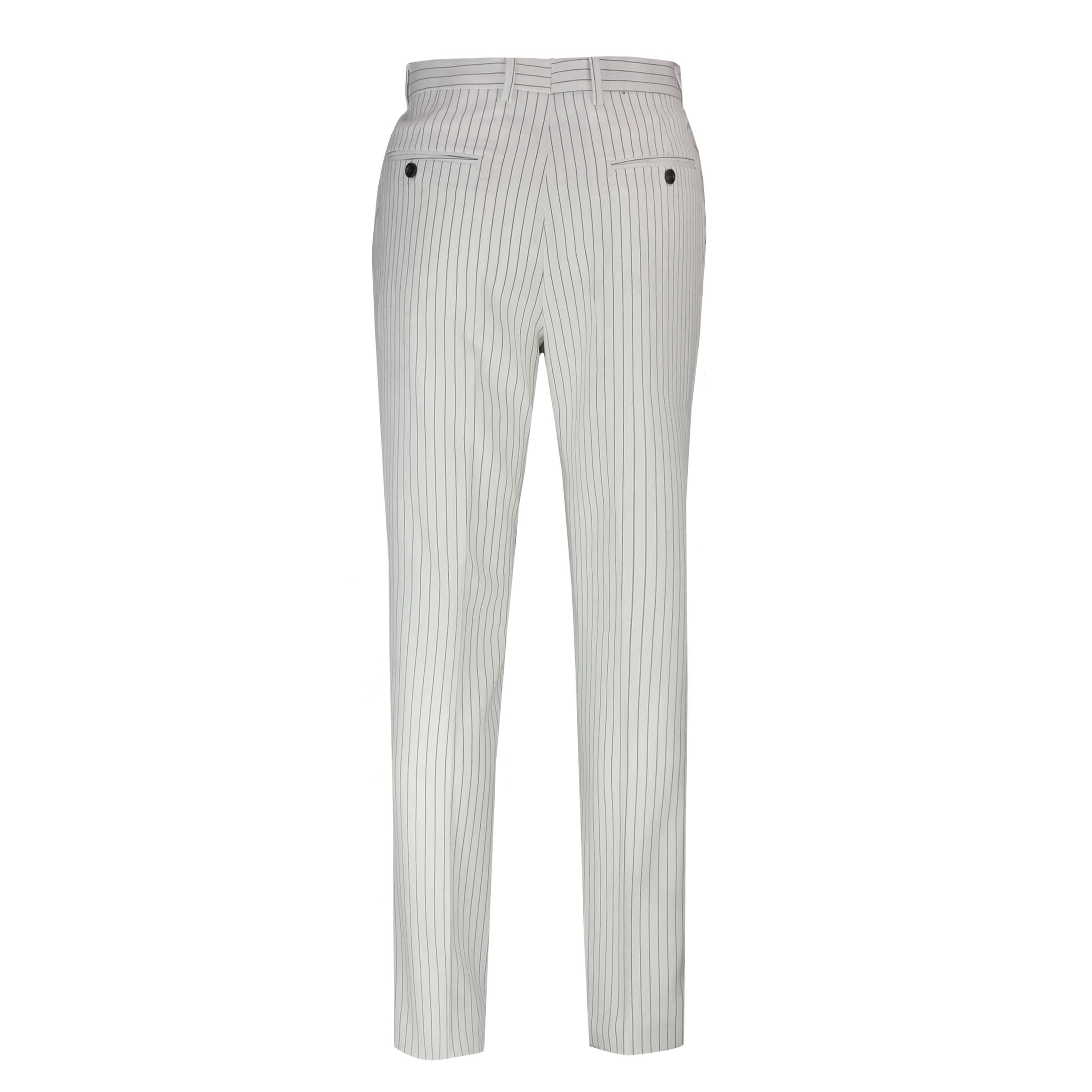 Mens Black Pinstripe Tailored Fit White Trousers
