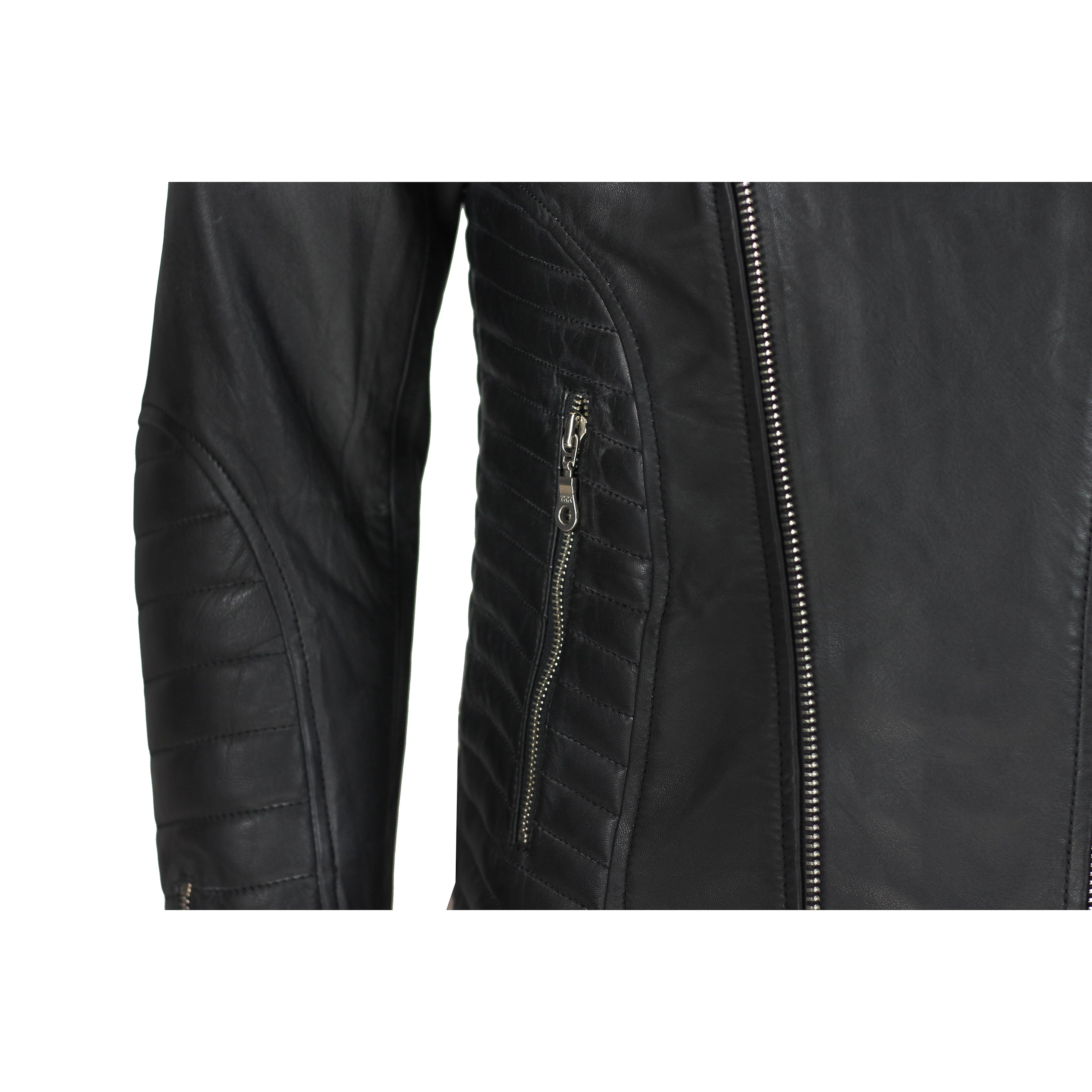 Mens Black Real Soft Leather Quilted Panel Vintage Designer Style Biker Jacket