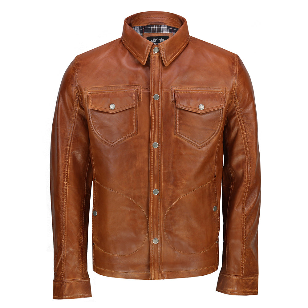 SHIRT TYPE LEATHER JACKET IN TIMBER