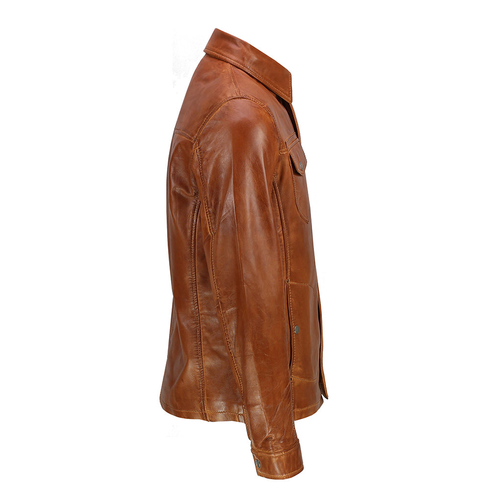 SHIRT TYPE LEATHER JACKET IN TIMBER