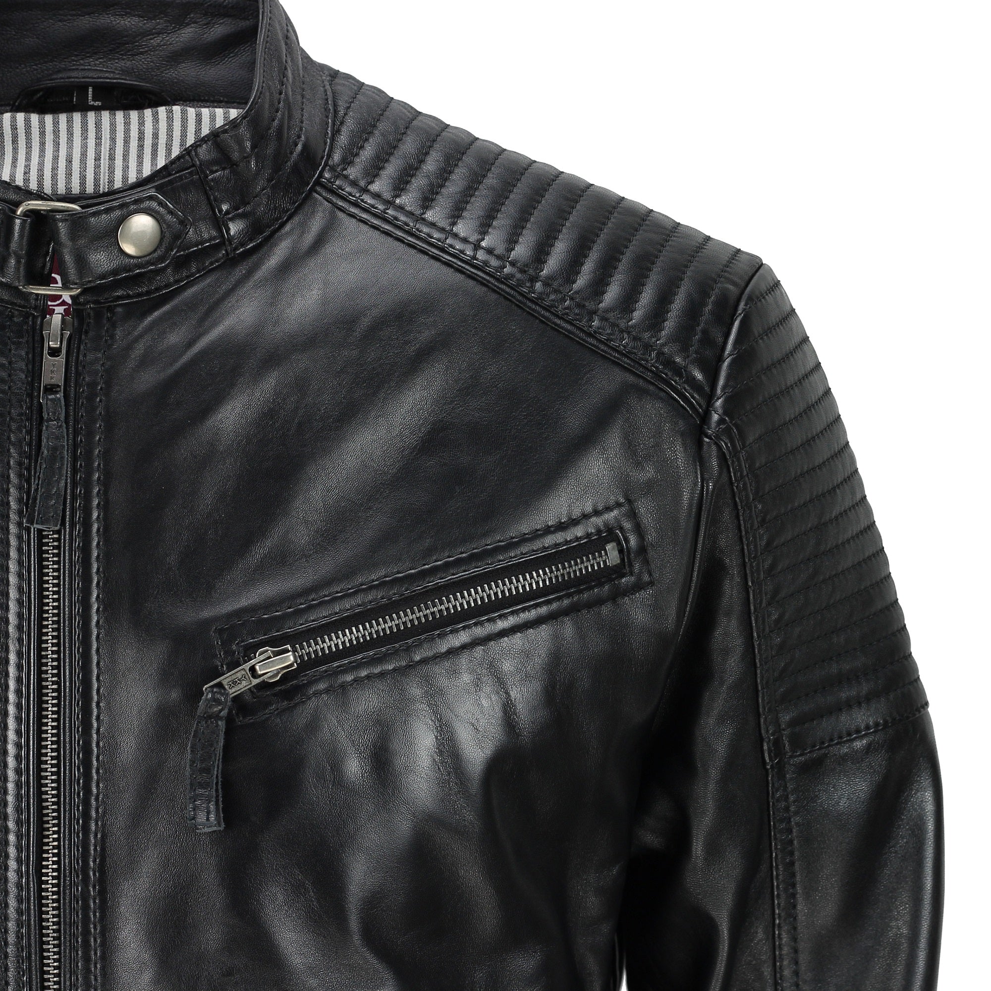 Mens New Black Real Leather Vintage Biker Style Zipped Smart Casual Retro Jacket