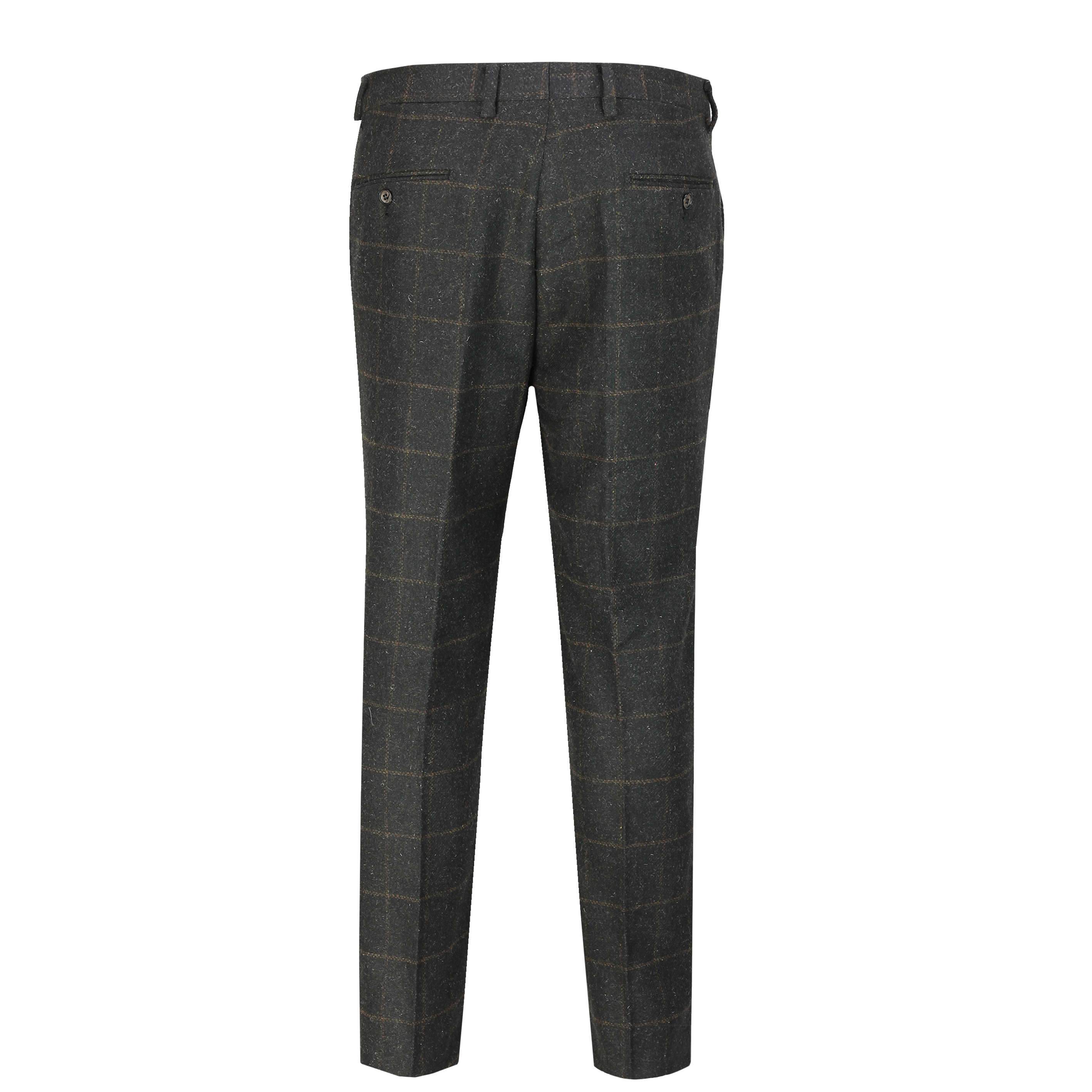 Mens Vintage Tweed Check Trousers Retro Tailored Fit Classic Peaky Blinders Pant
