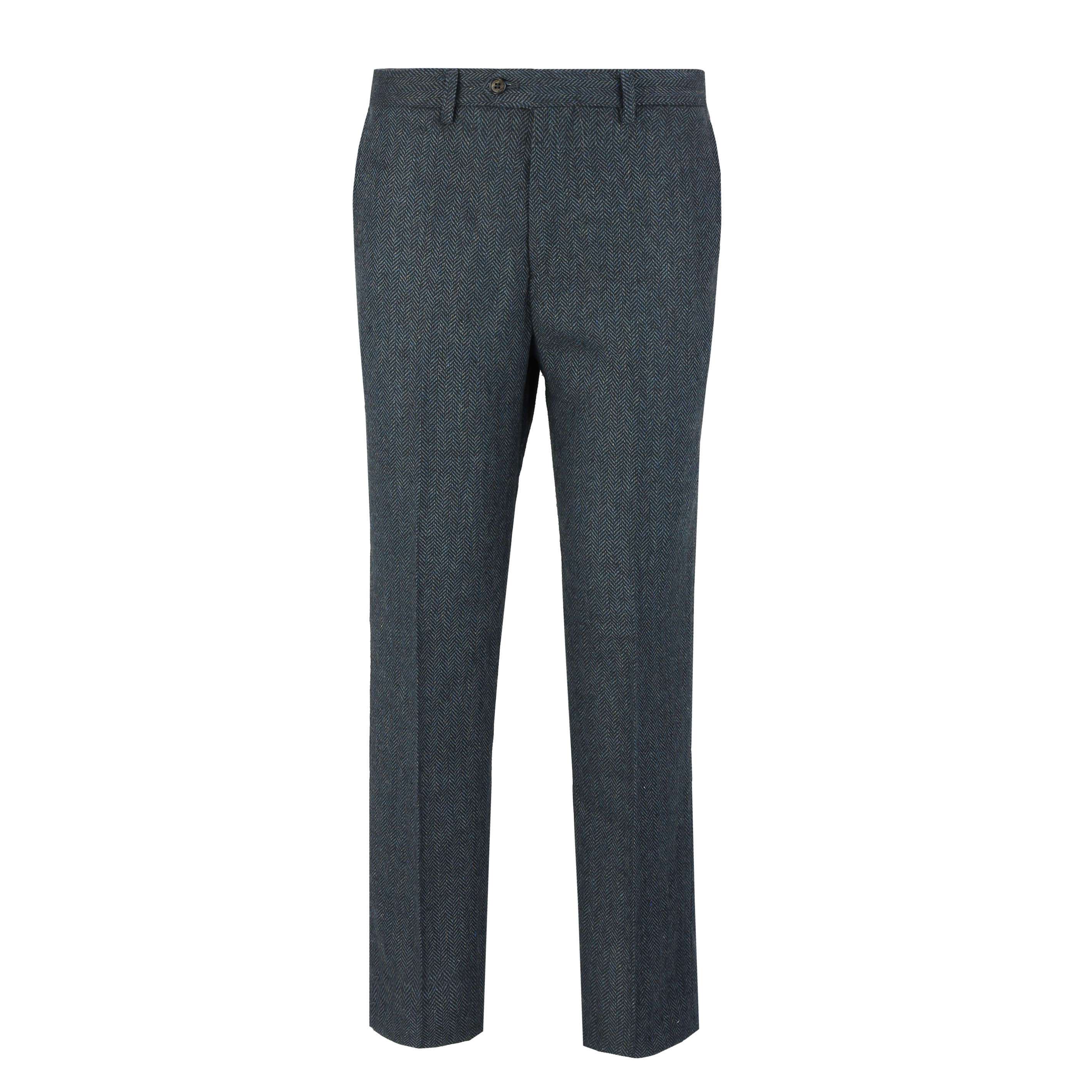 Tweed Herringbone Navy Trouser