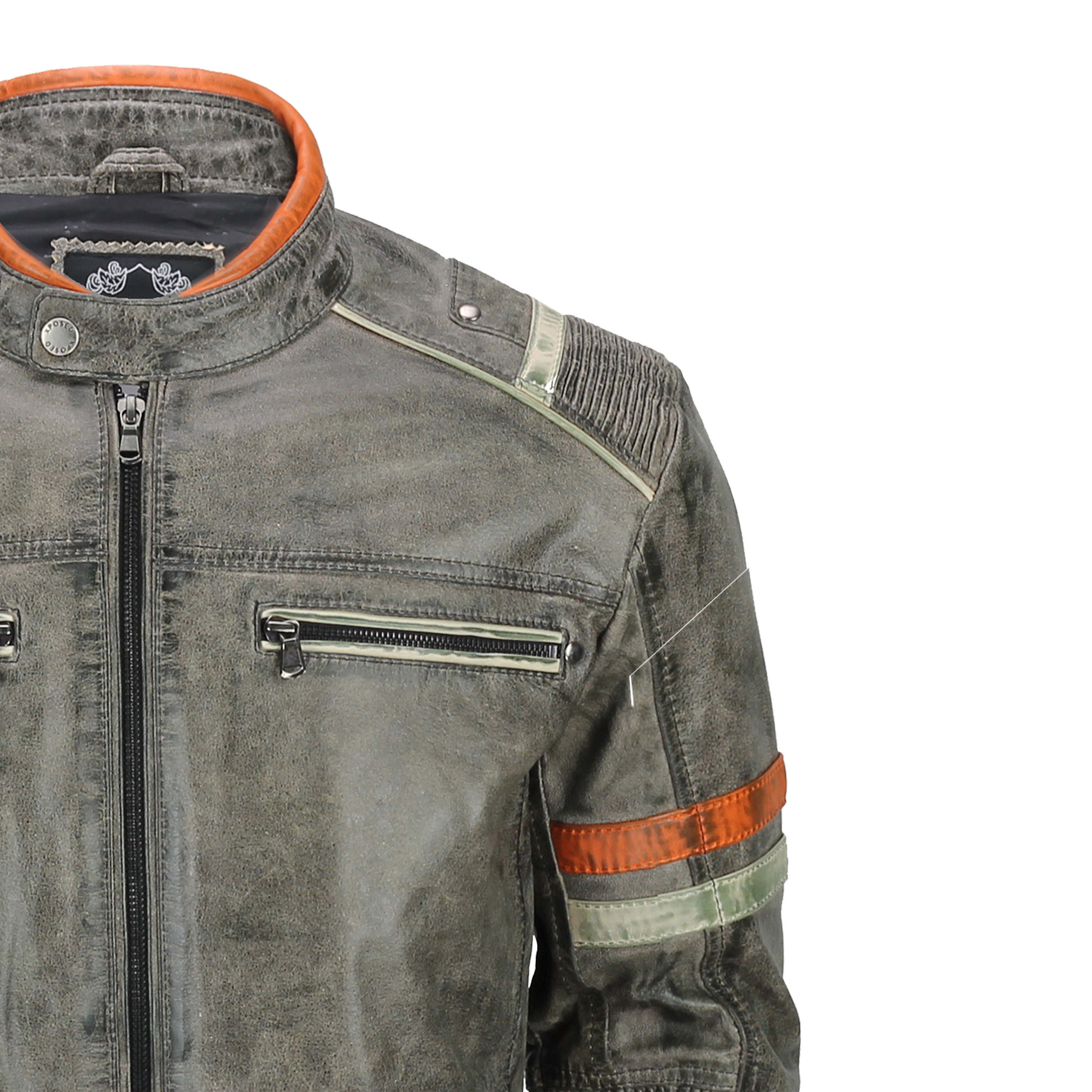 GRAUE VINTAGE-BIKER-LEDERJACKE