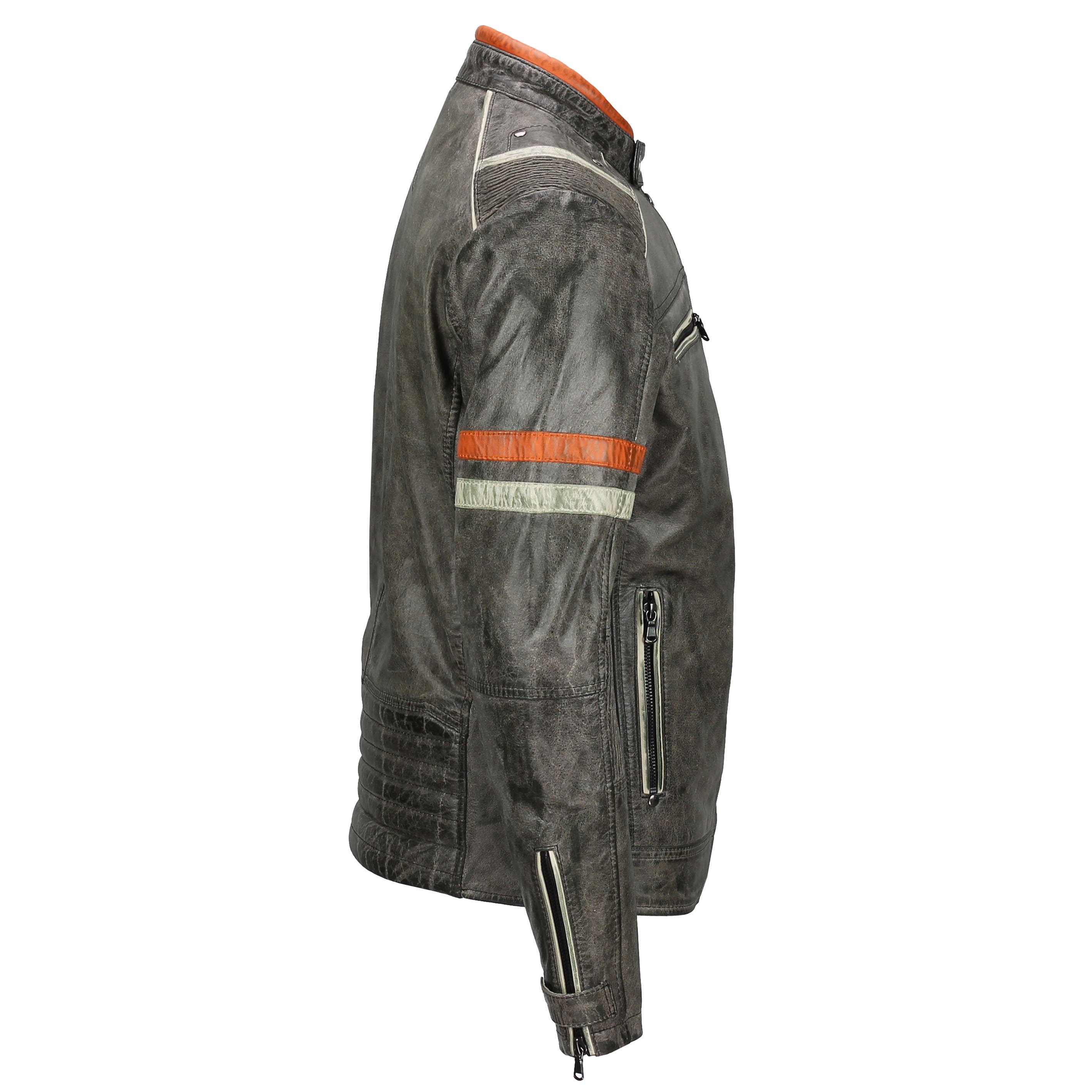 GRAUE VINTAGE-BIKER-LEDERJACKE