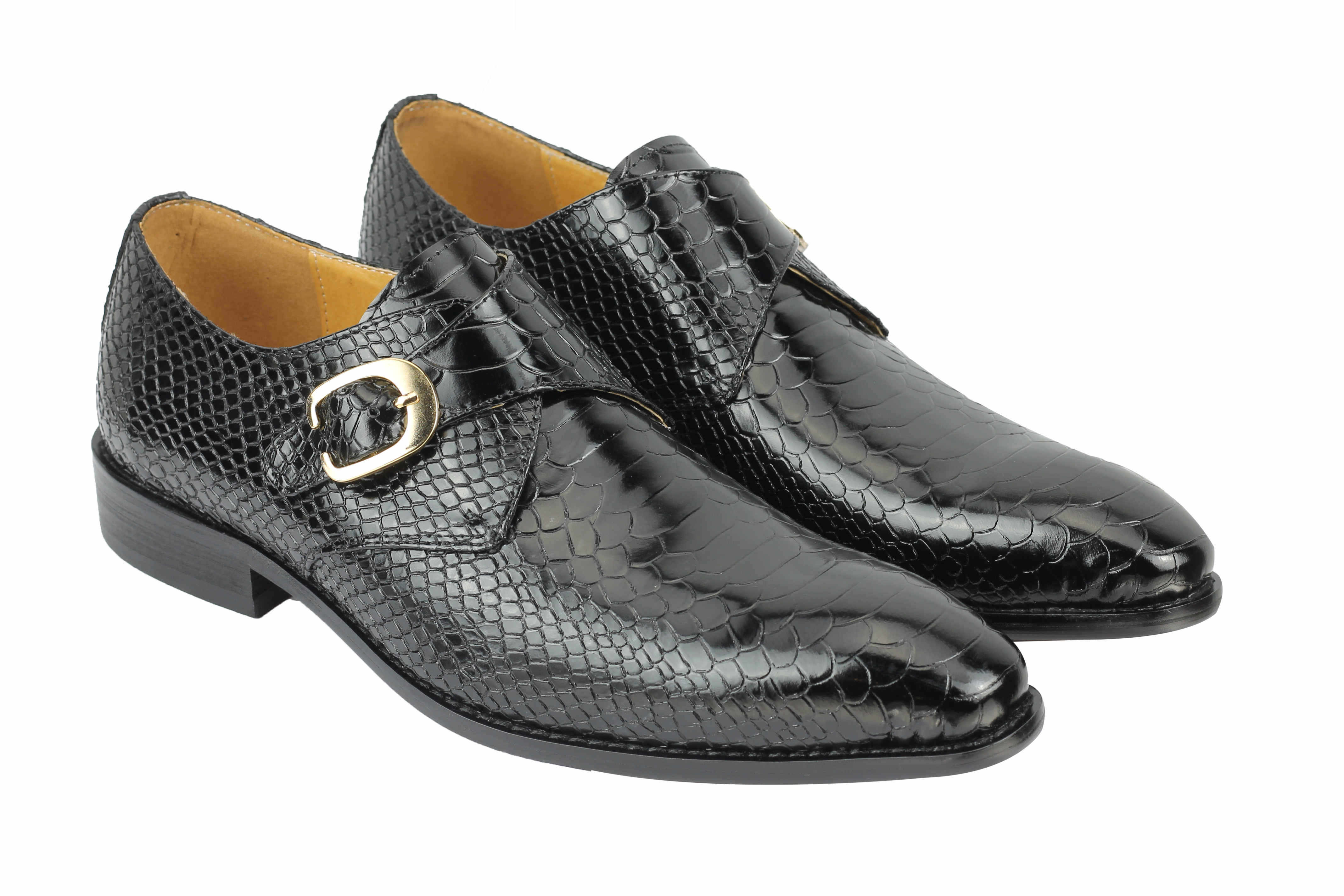 Real Leather Crocodile Effect Monk Strap Loafers