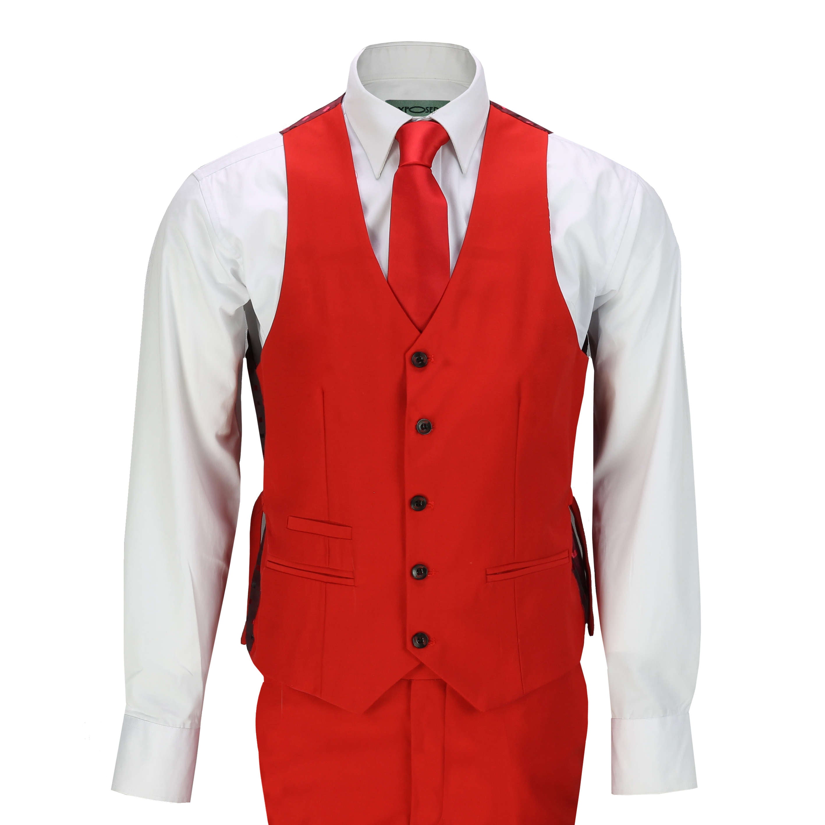 Mens 3 Piece Suit In Red Smart Formal Wedding Party Retro Tailored Fit Jacket