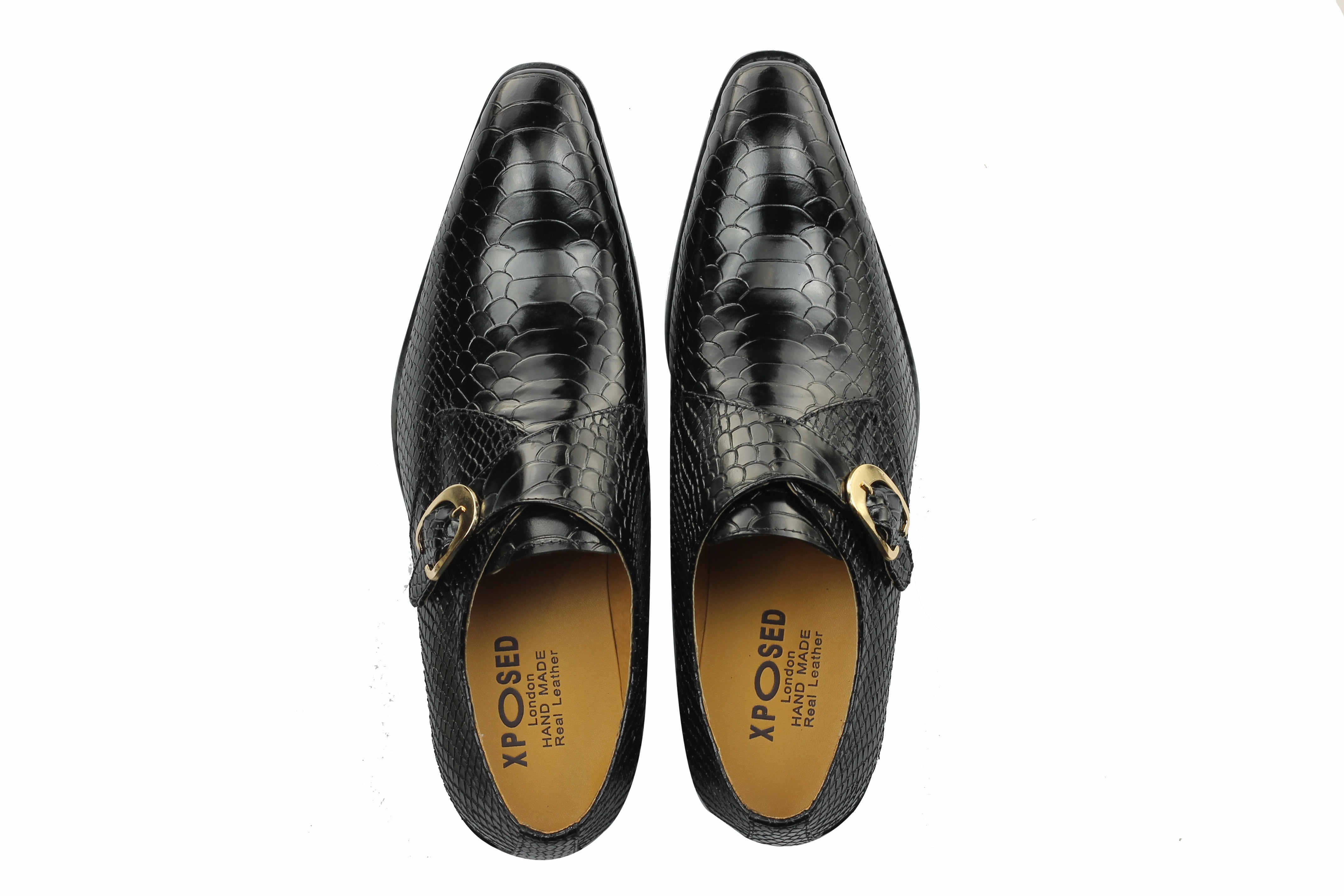 Real Leather Crocodile Effect Monk Strap Loafers