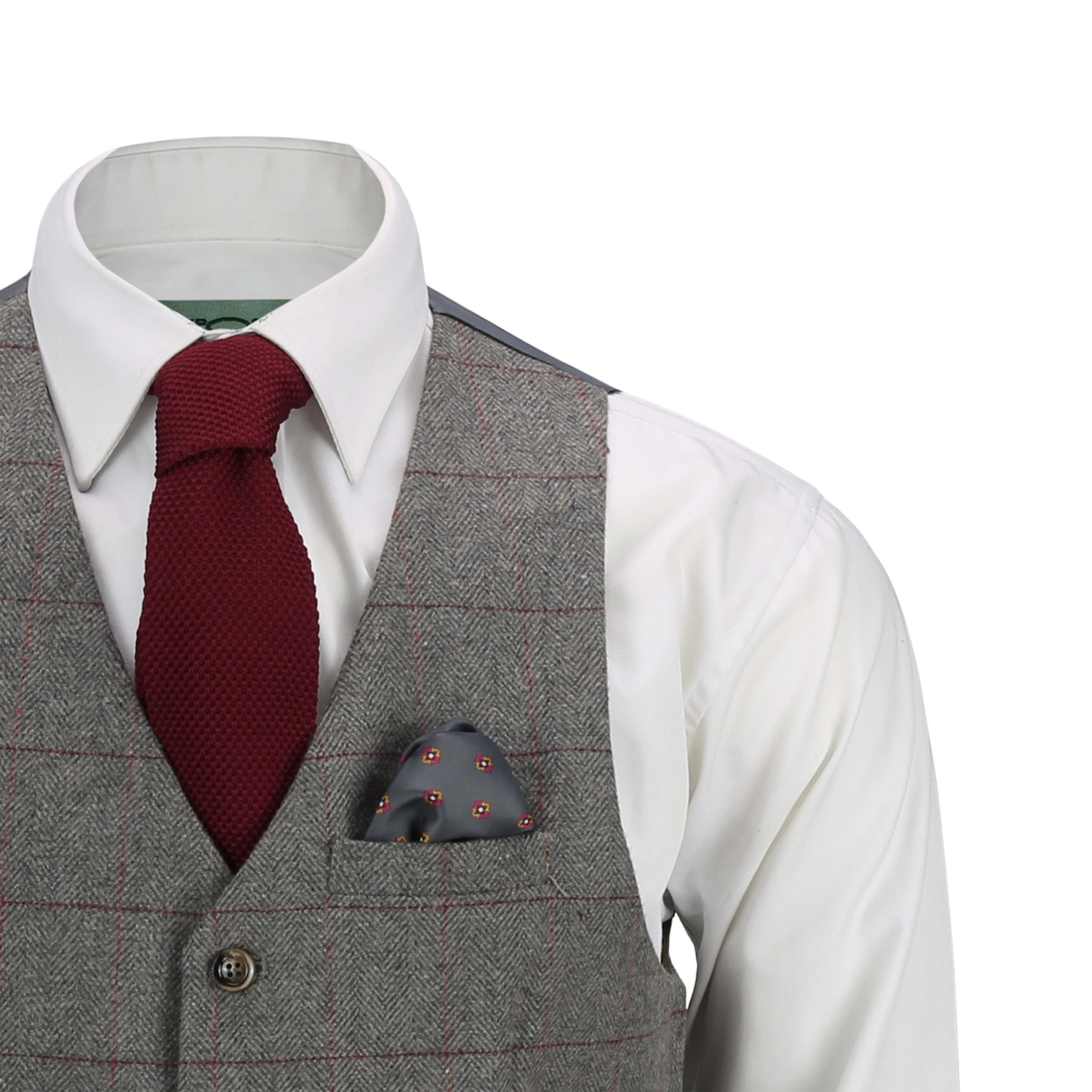 Herringbone Tweed Check Grey Waistcoat