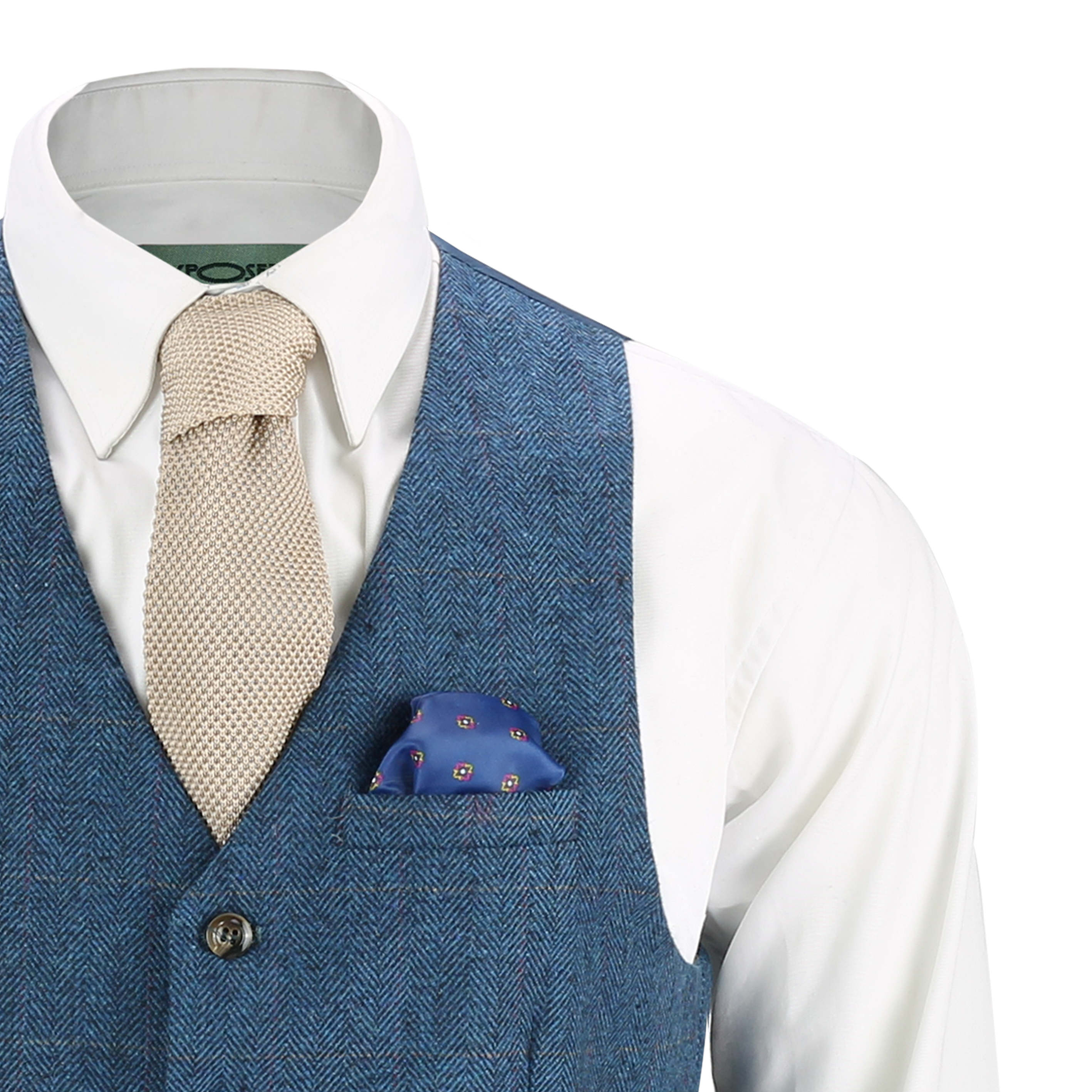 Herringbone Tweed Check Navy Waistcoat