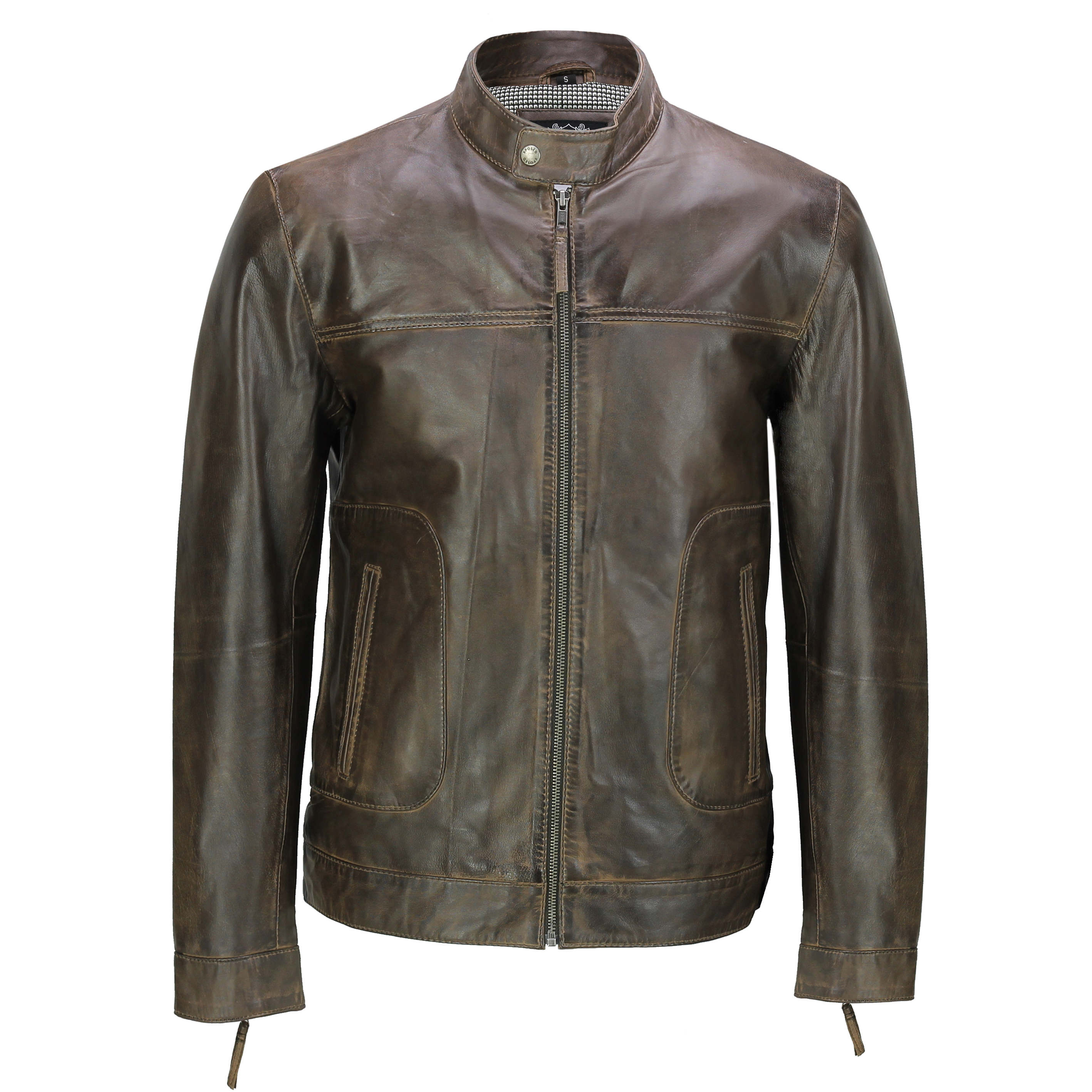 Mens Leather Brown Biker Jacket