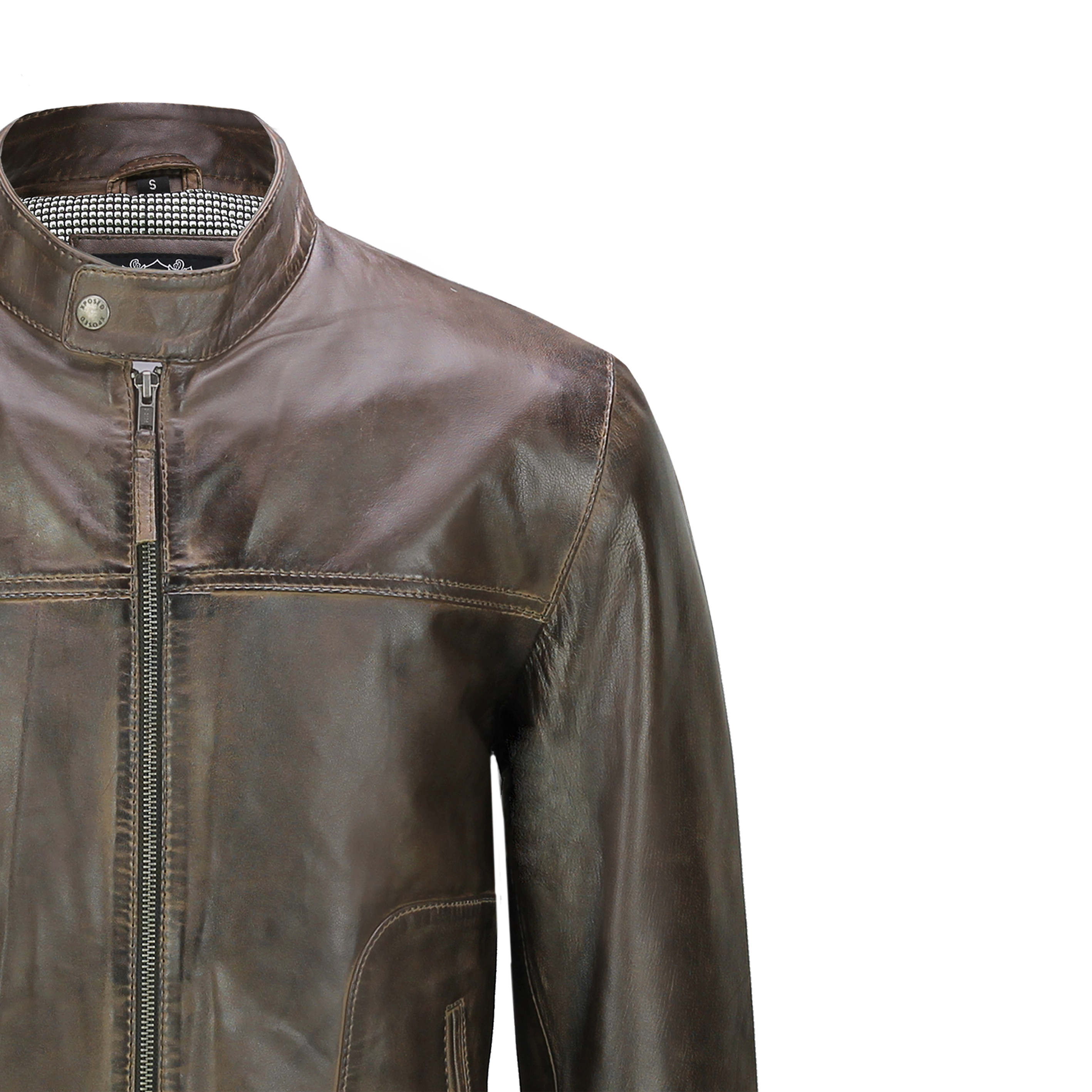 Mens Leather Brown Biker Jacket