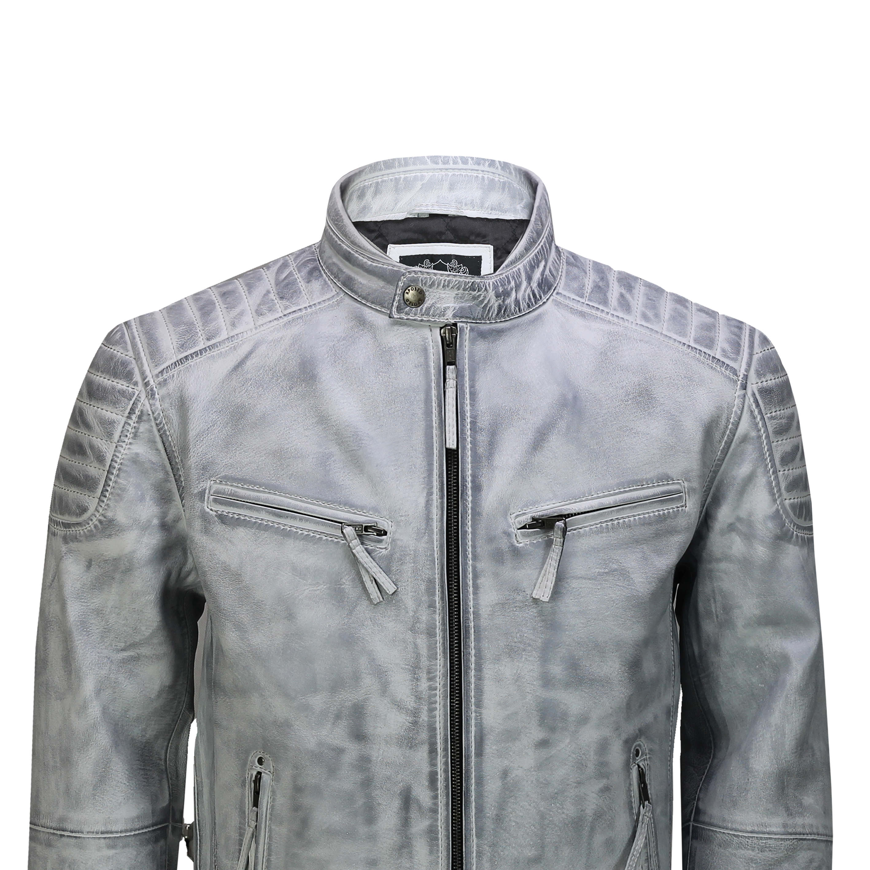 Mens Leather White Biker Jacket