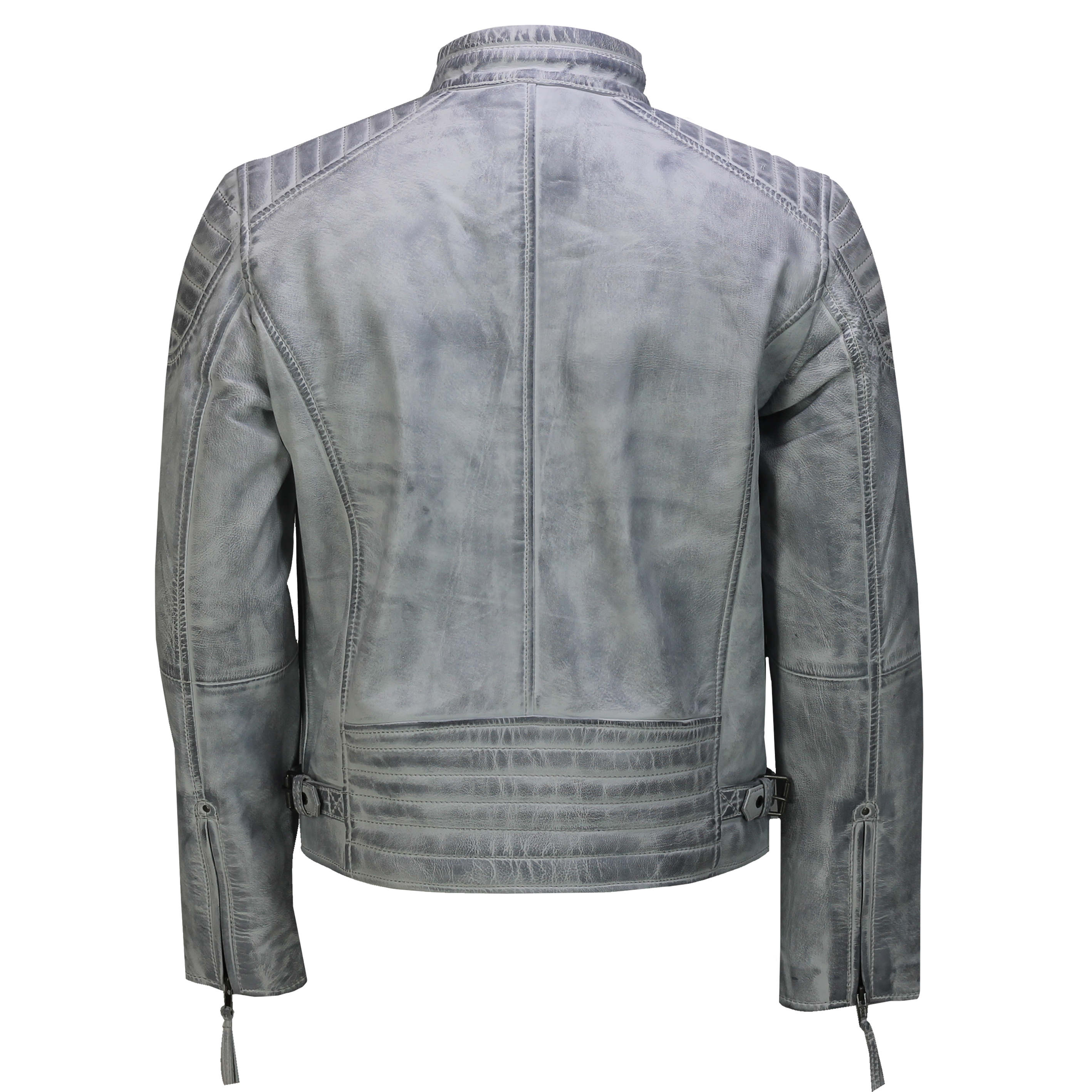 Mens Leather White Biker Jacket