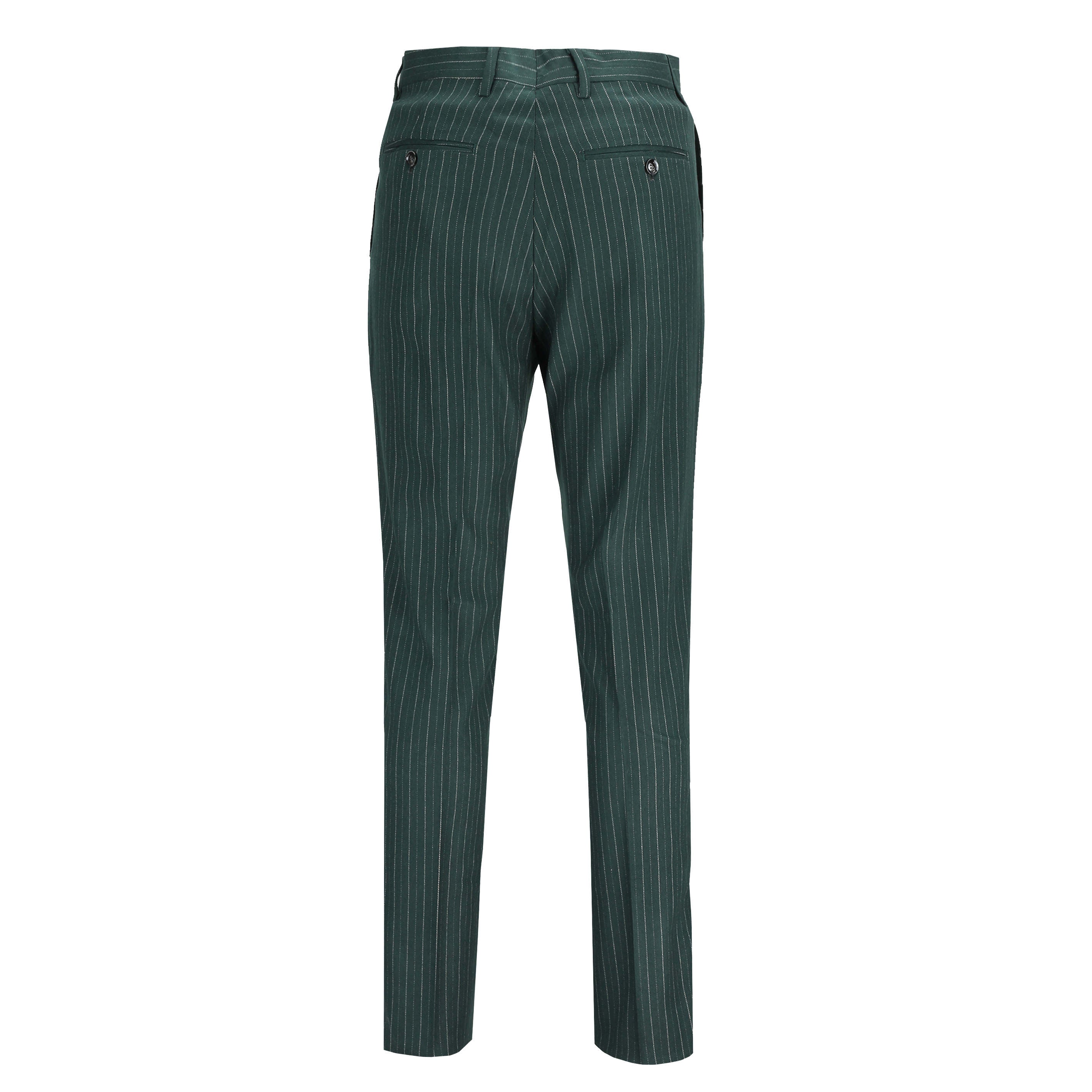 Mens Green Pinstripe 1920S Tailored Fit Trousers