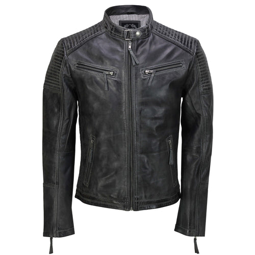 Veste de motard en cuir gris pour homme