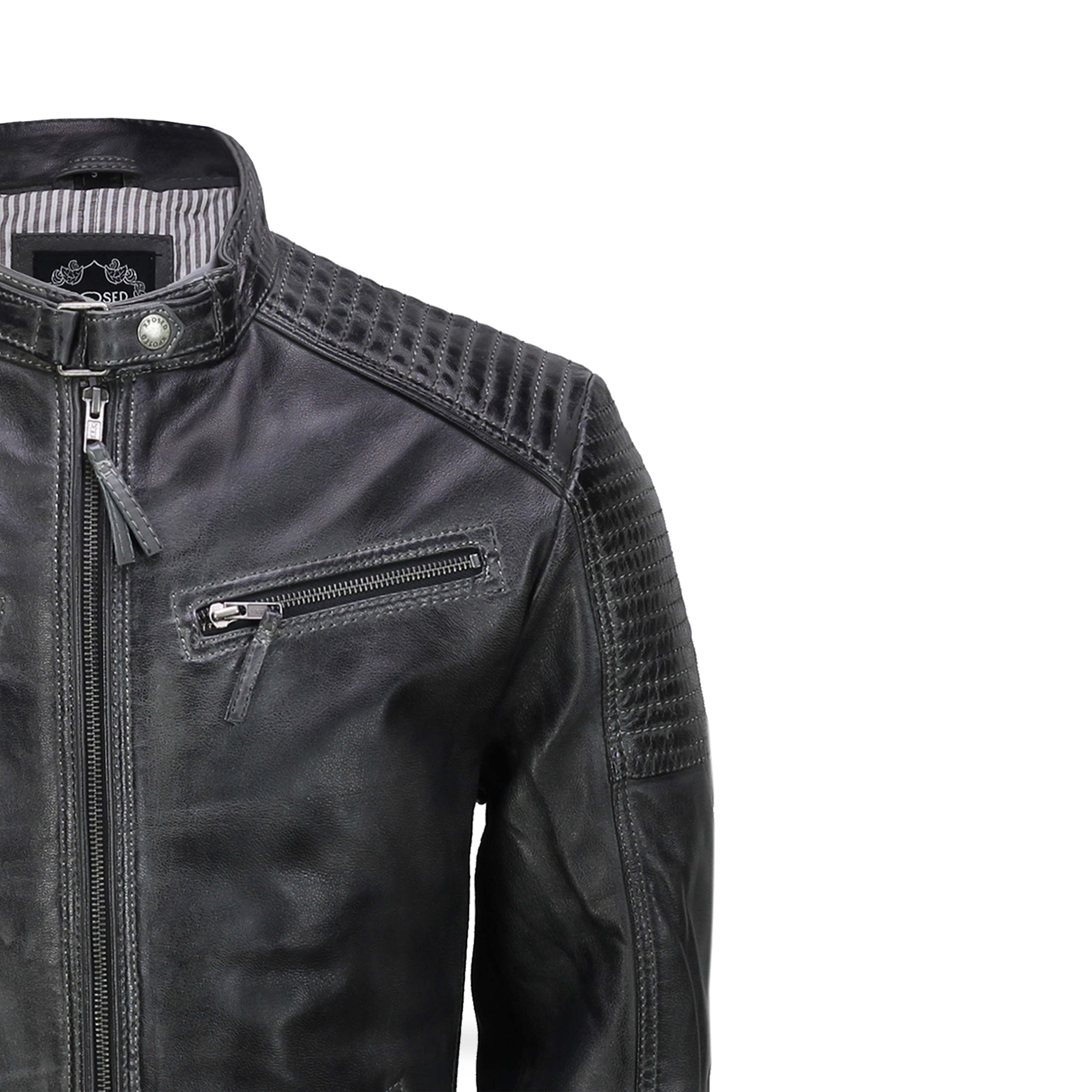 Mens Leather Grey Biker Jacket