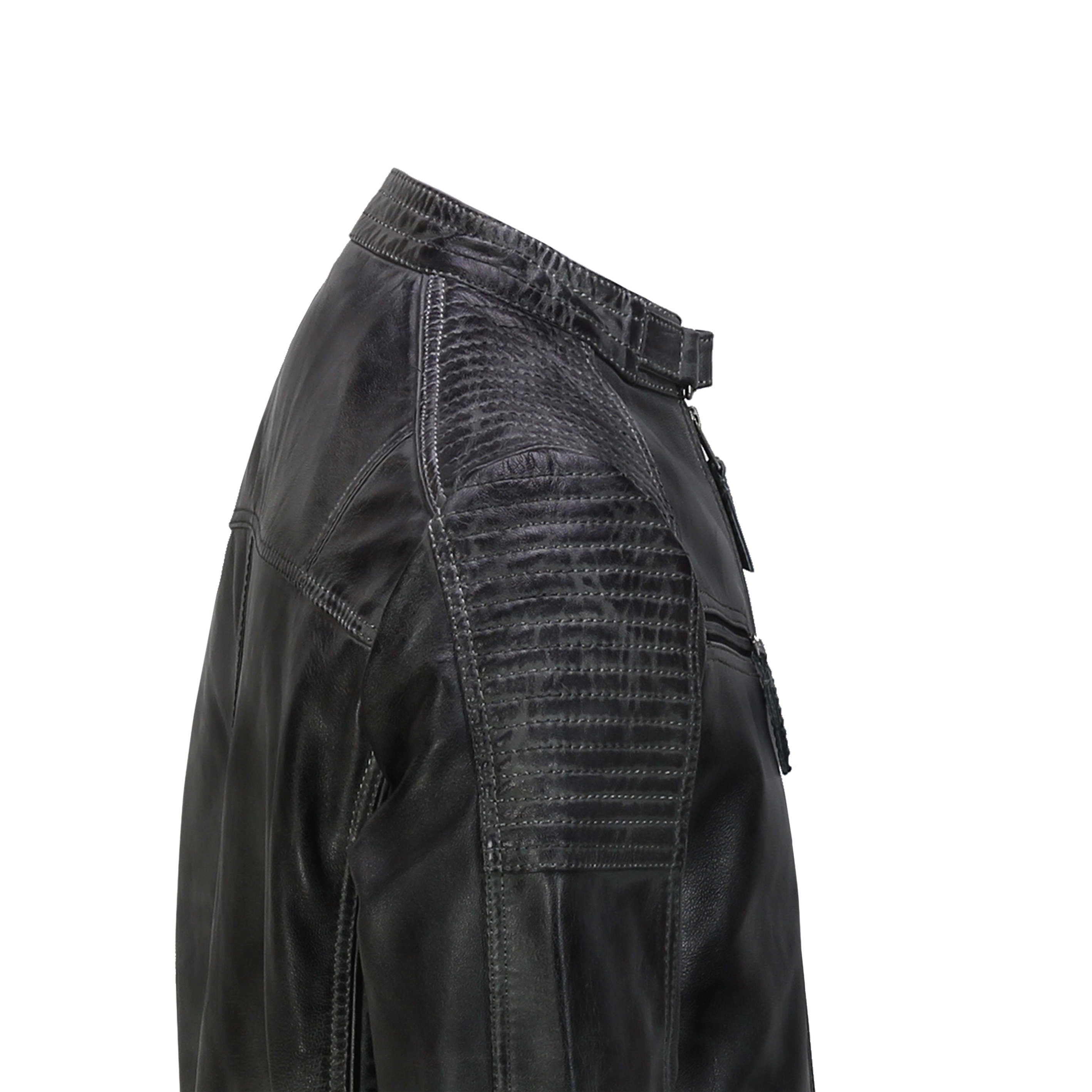 Mens Leather Grey Biker Jacket