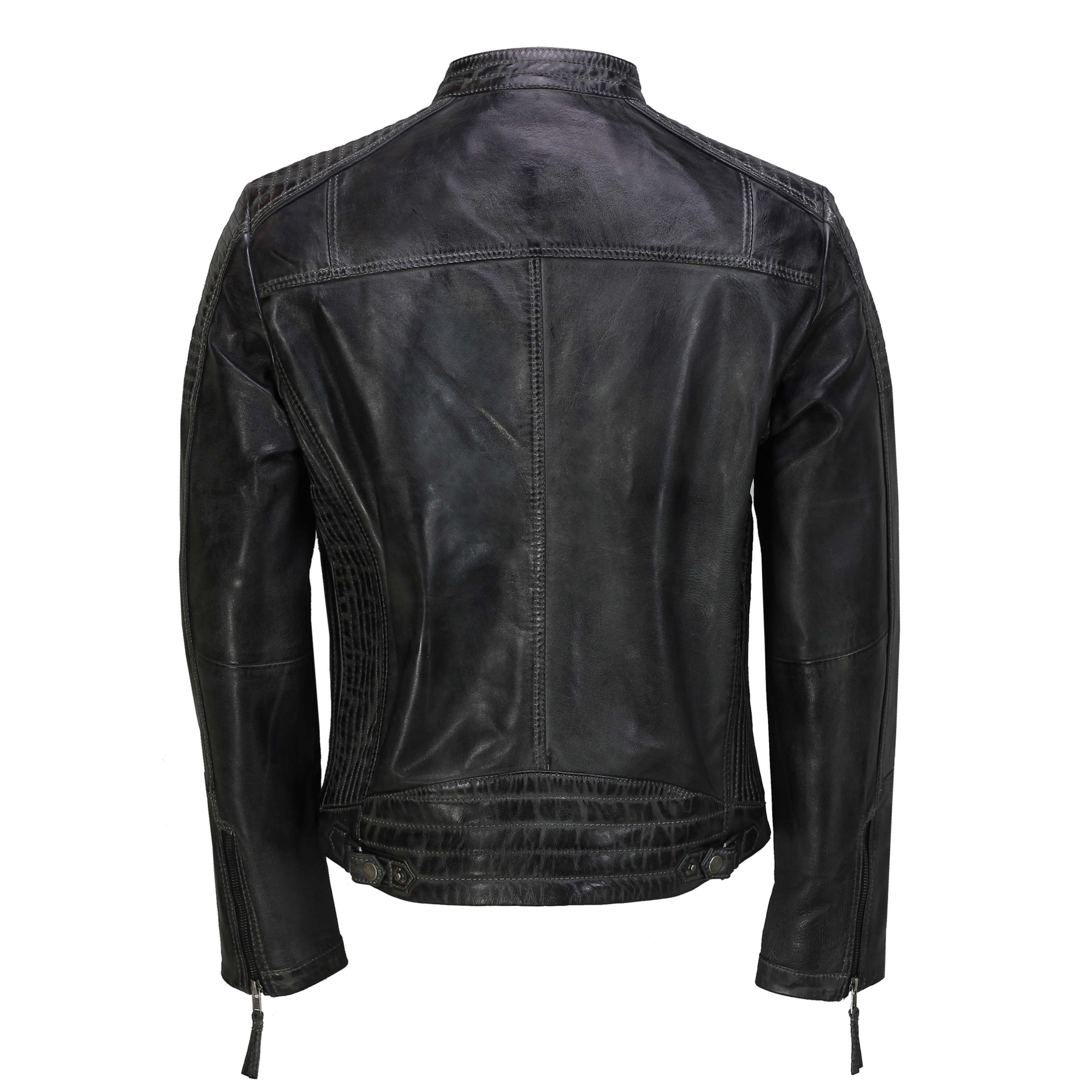 Mens Leather Grey Biker Jacket