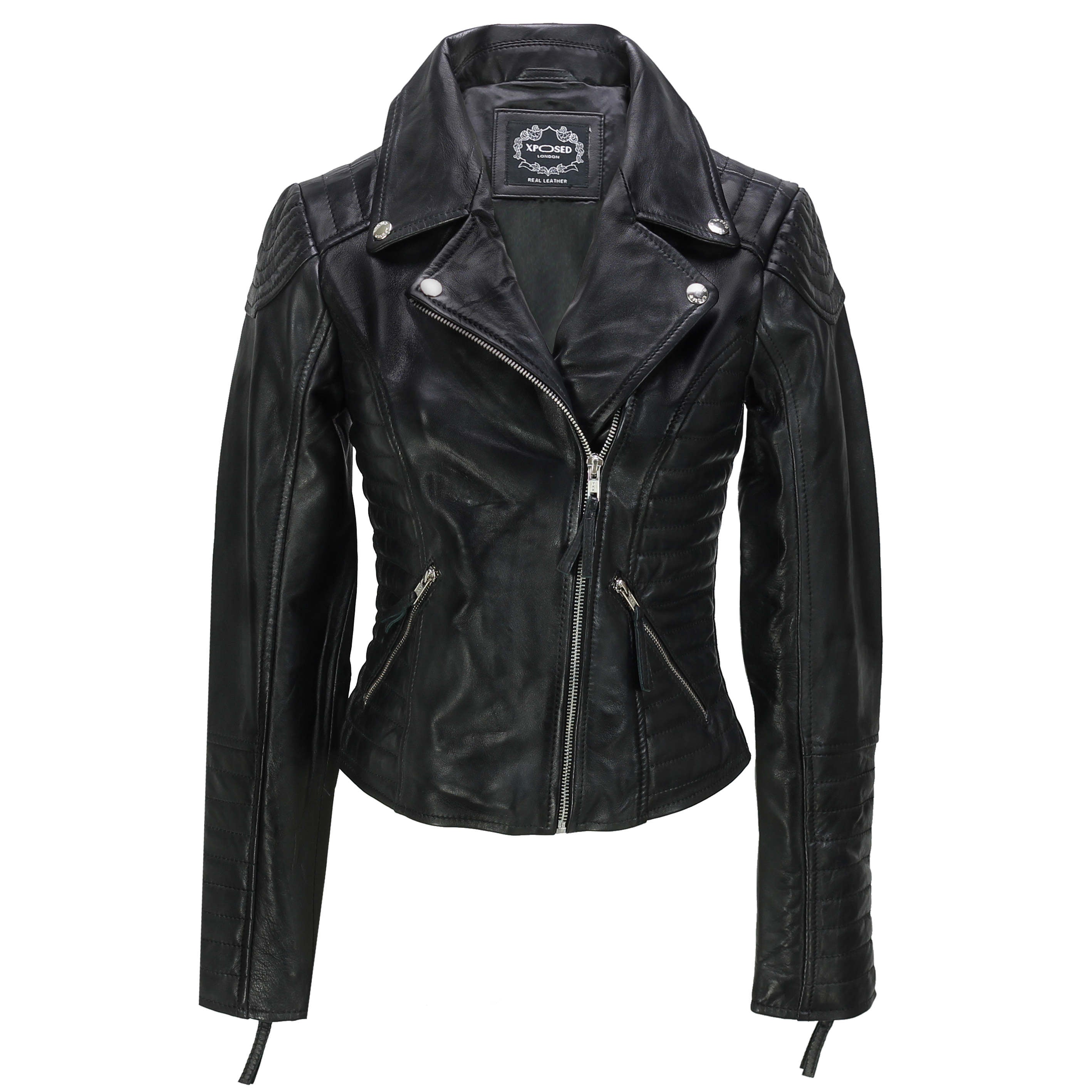 LADIE'S RETRO BIKER JACKET IN BLACK