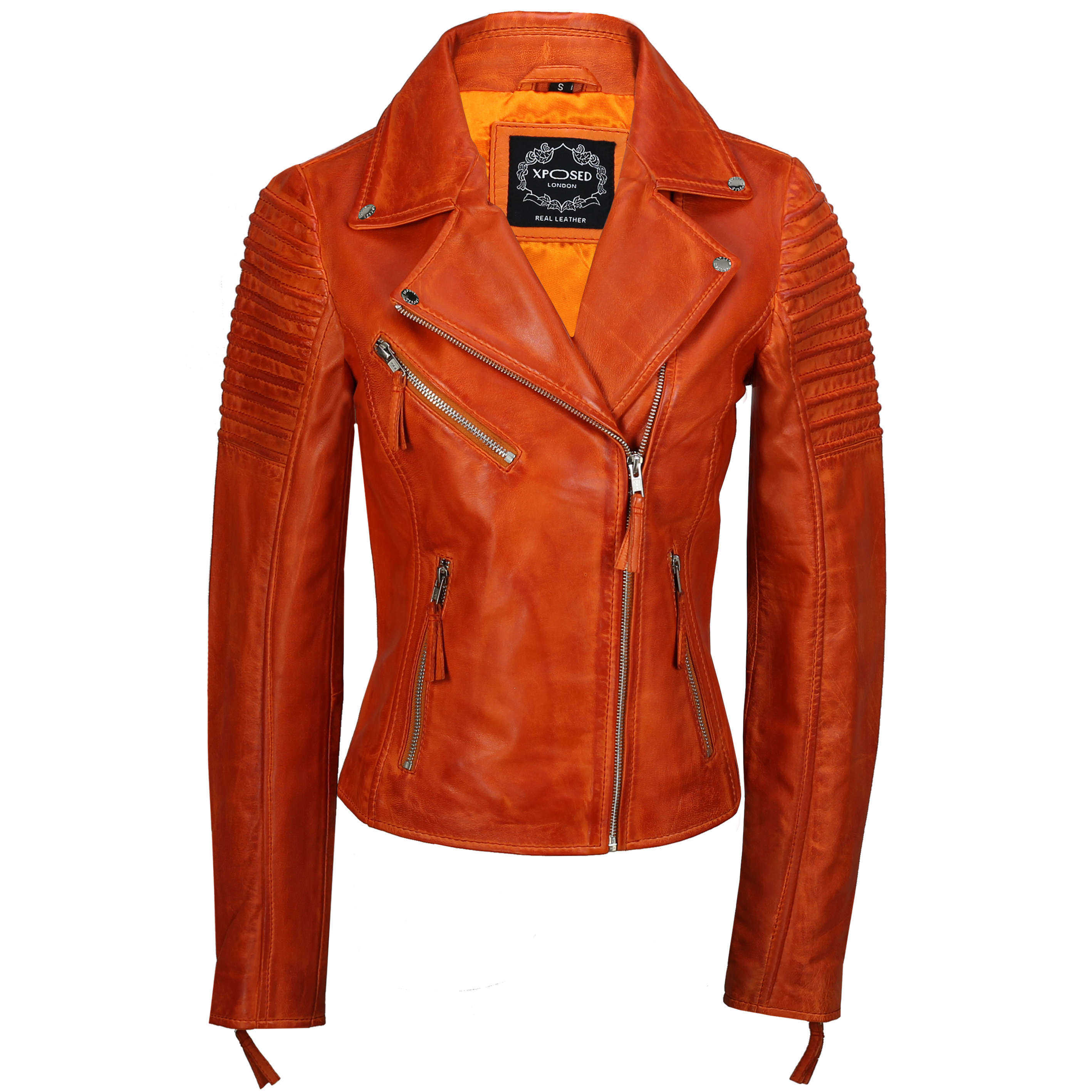 Ladies Retro Biker Jacket Orange