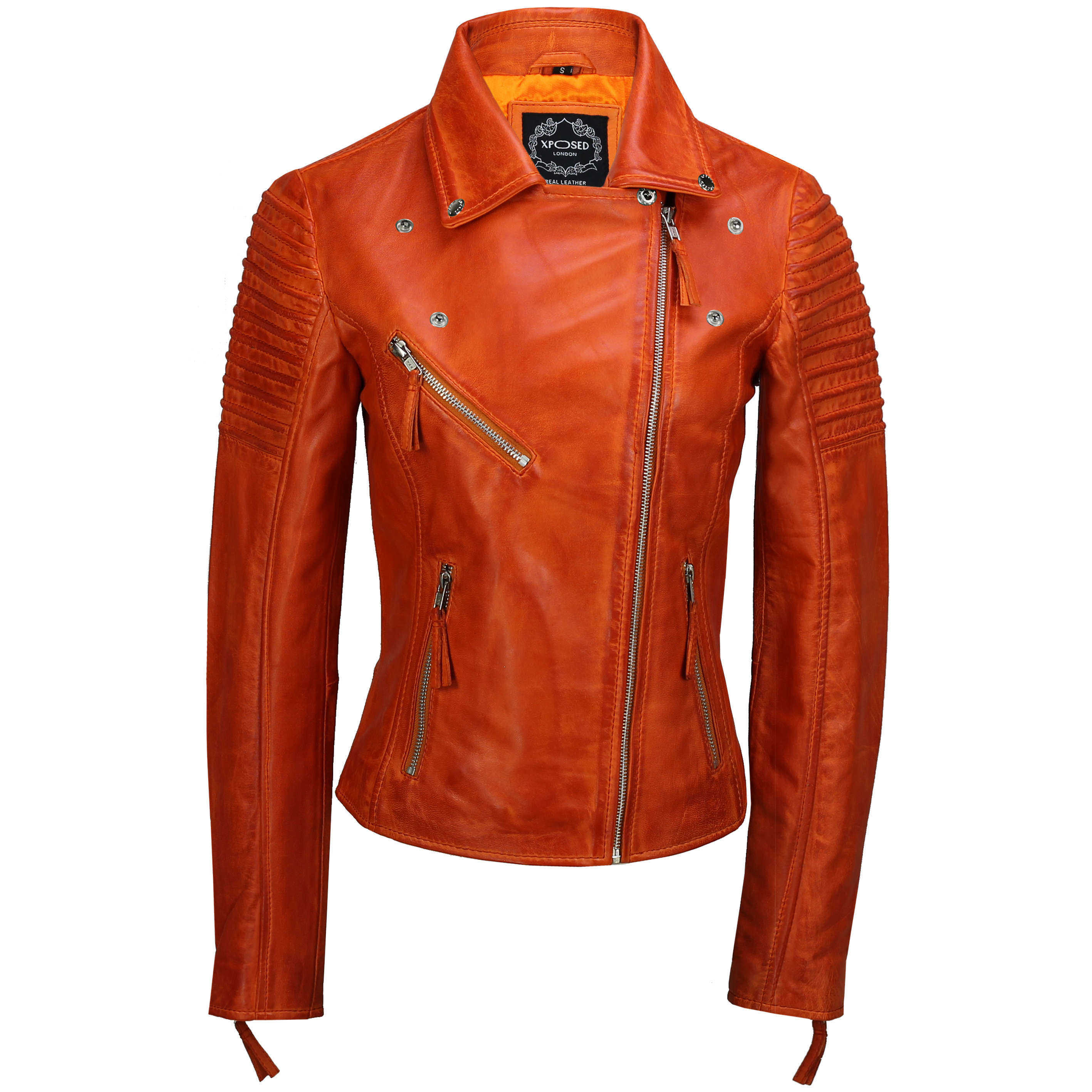 Ladies Retro Biker Jacket Orange