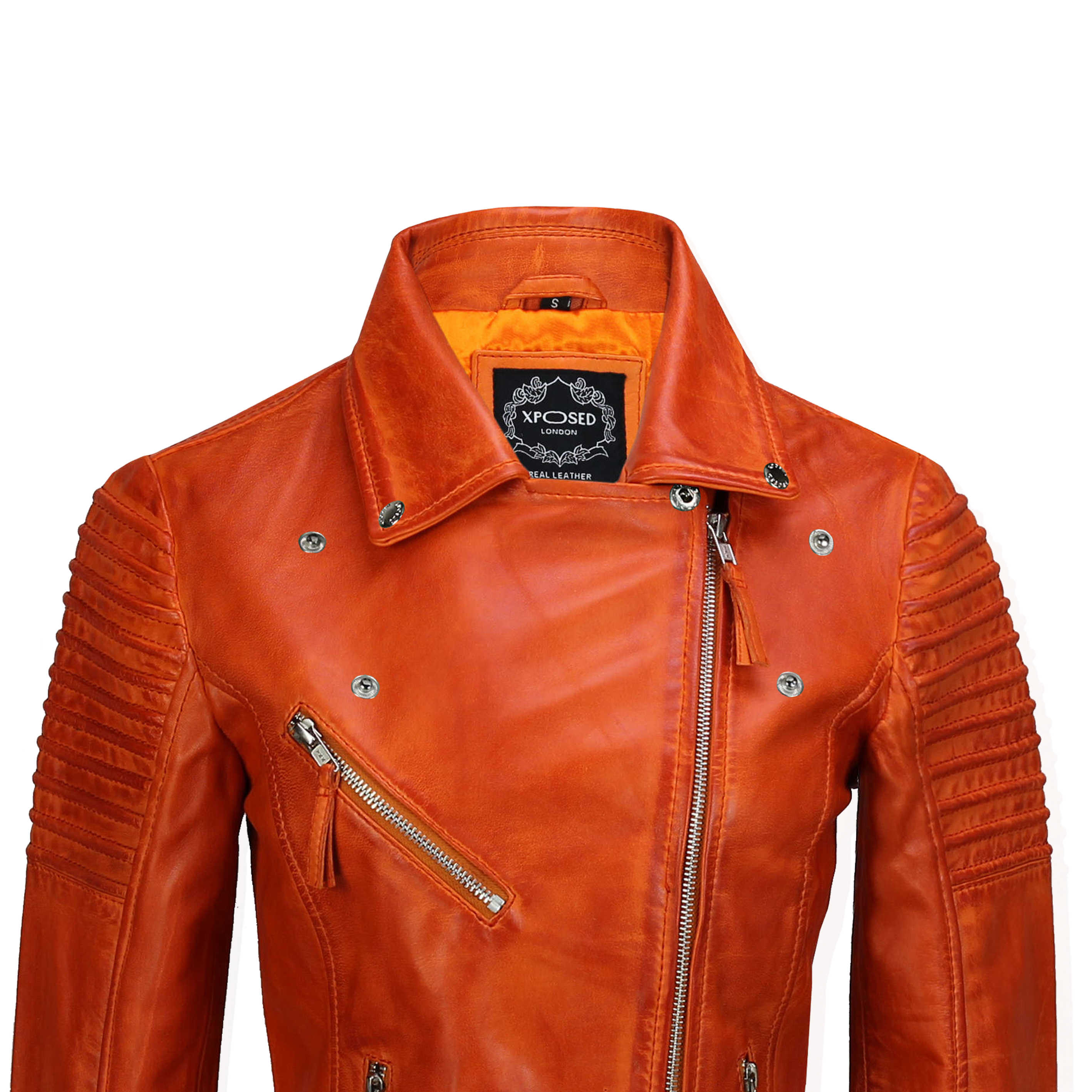 Ladies Retro Biker Jacket Orange