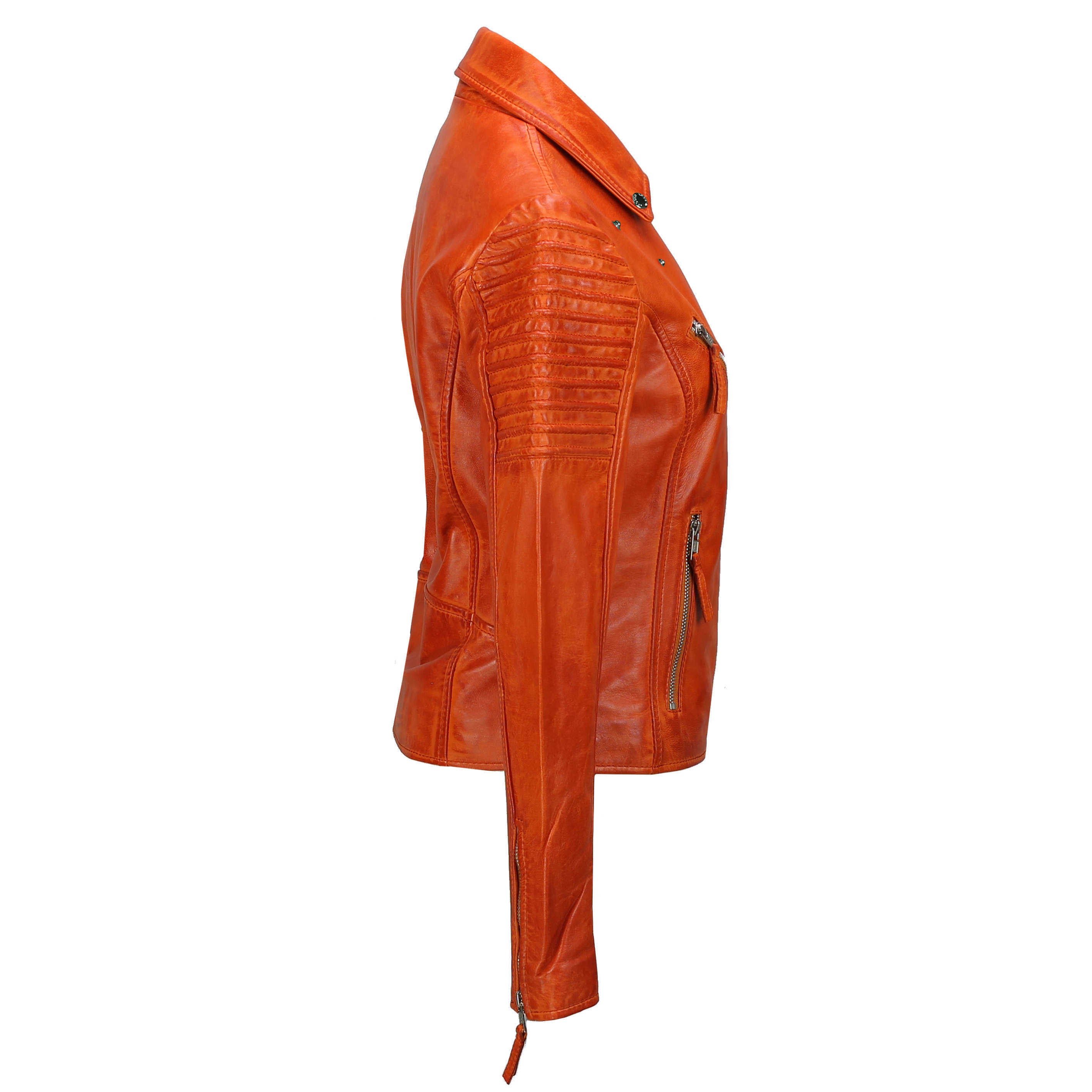 Ladies Retro Biker Jacket Orange