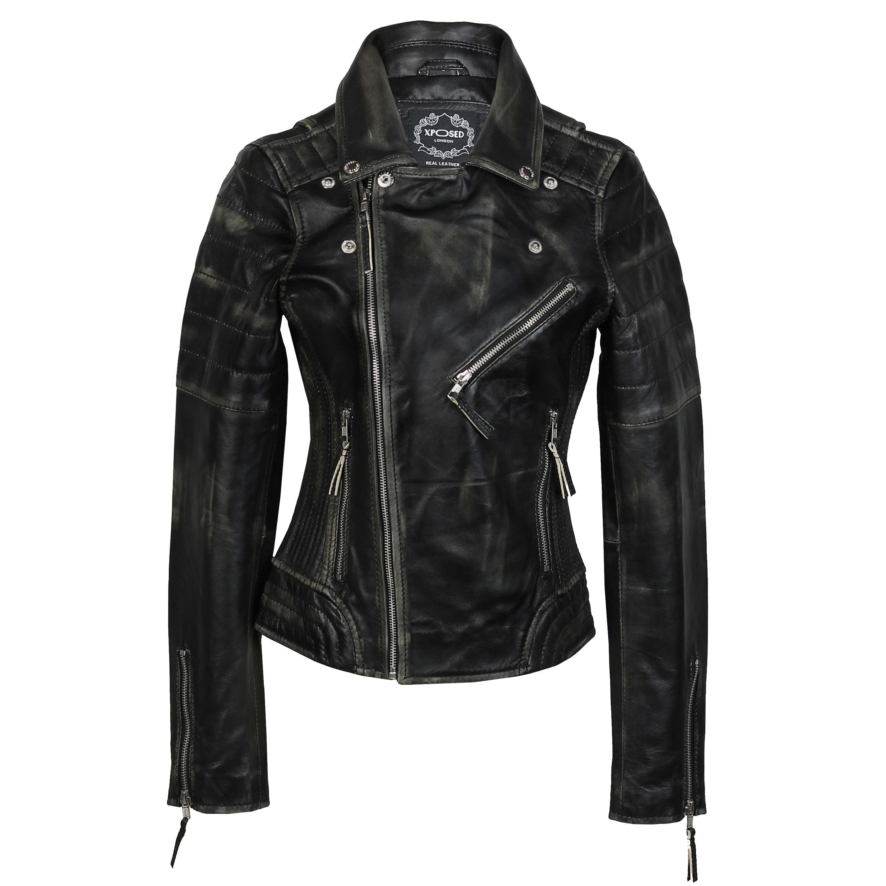 XPOSED RUB OFF BLACK LEATHER JACKET