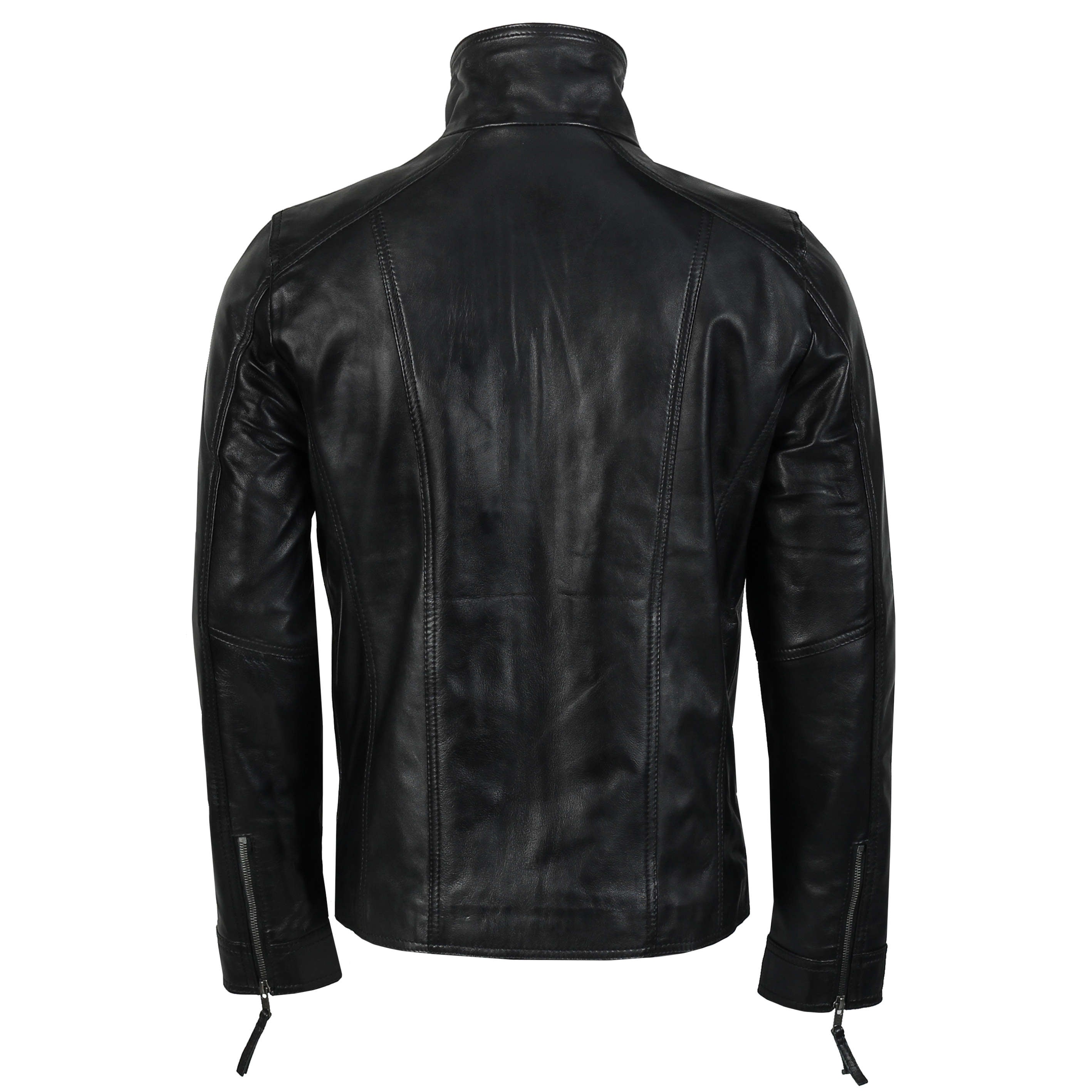 Mens Real Leather Jacket Vintage Style Black Soft Biker Slim Fit Smart Casual