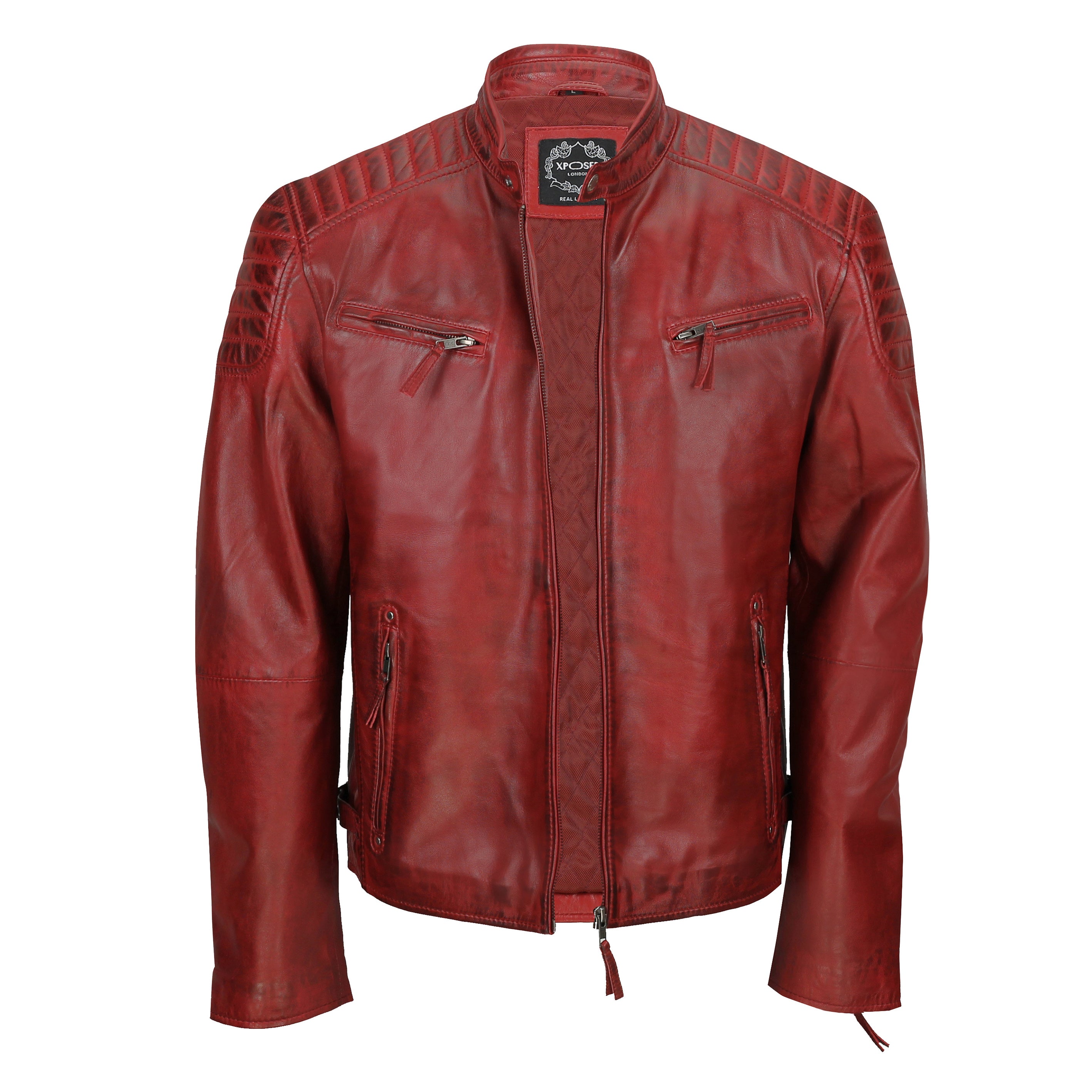 Mens Leather Red Biker Jacket