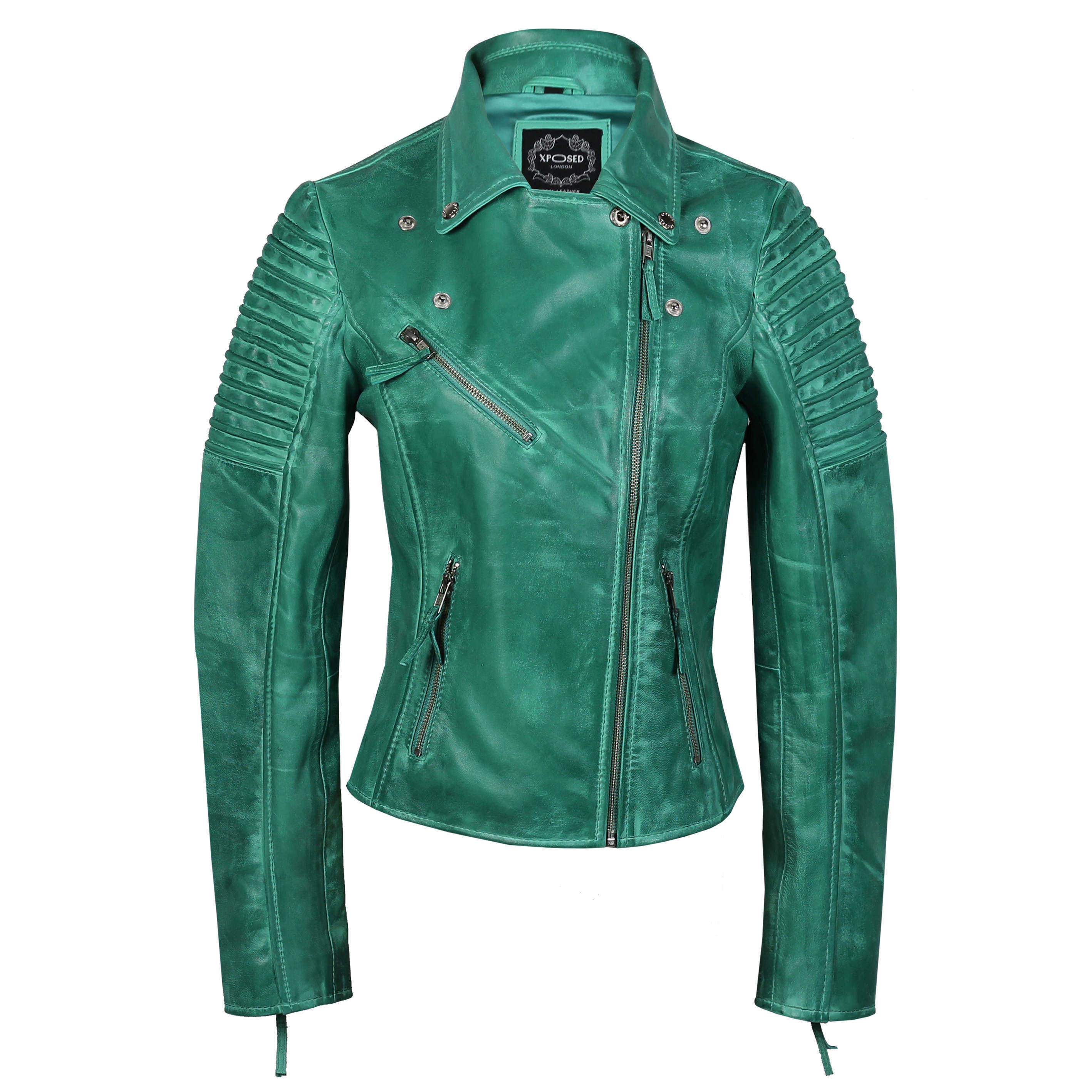Ladies Retro Biker Jacket Green