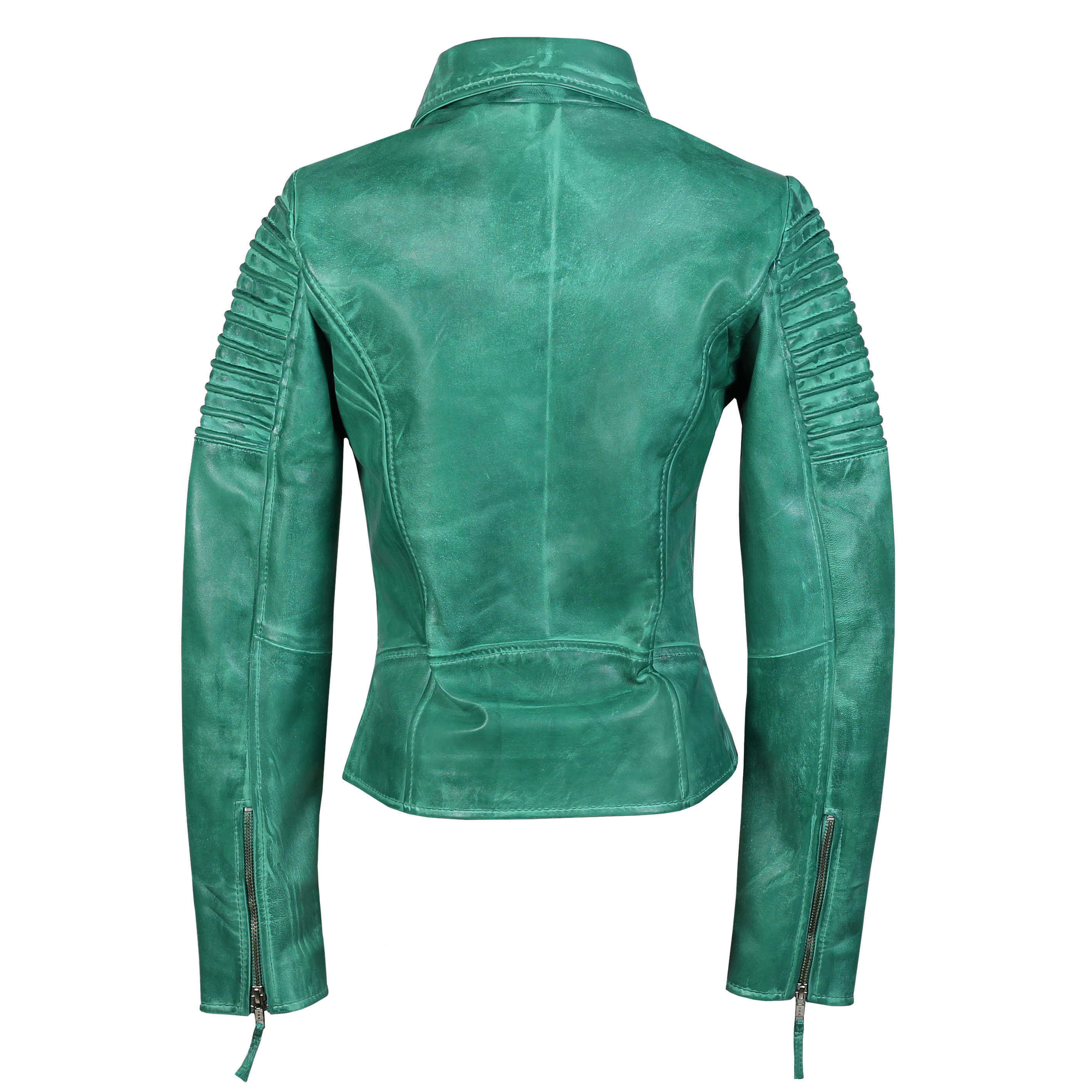 Ladies Retro Biker Jacket Green