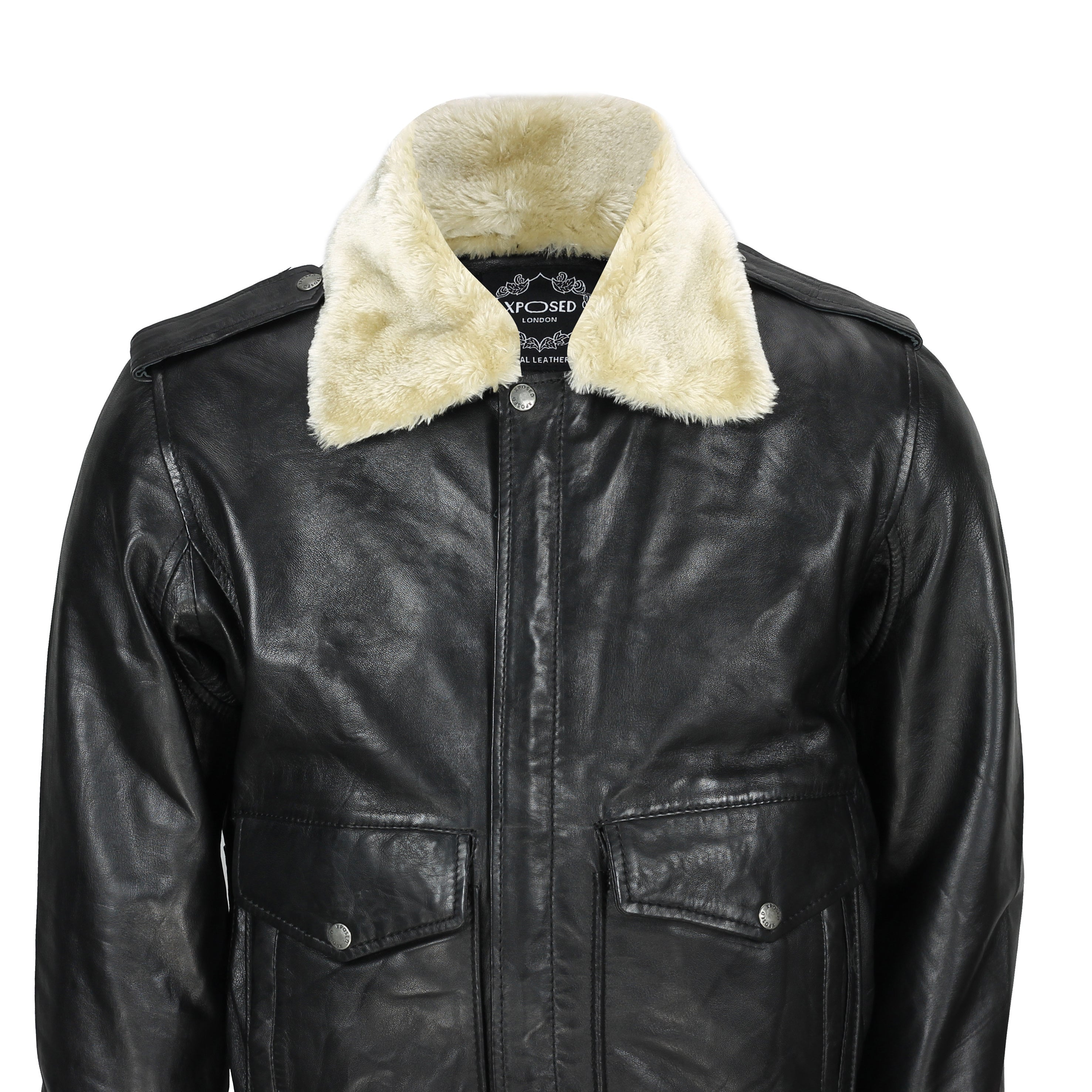 Mens Real Leather Us Air Pilot Bomber Jacket Removable Fur Collar Black