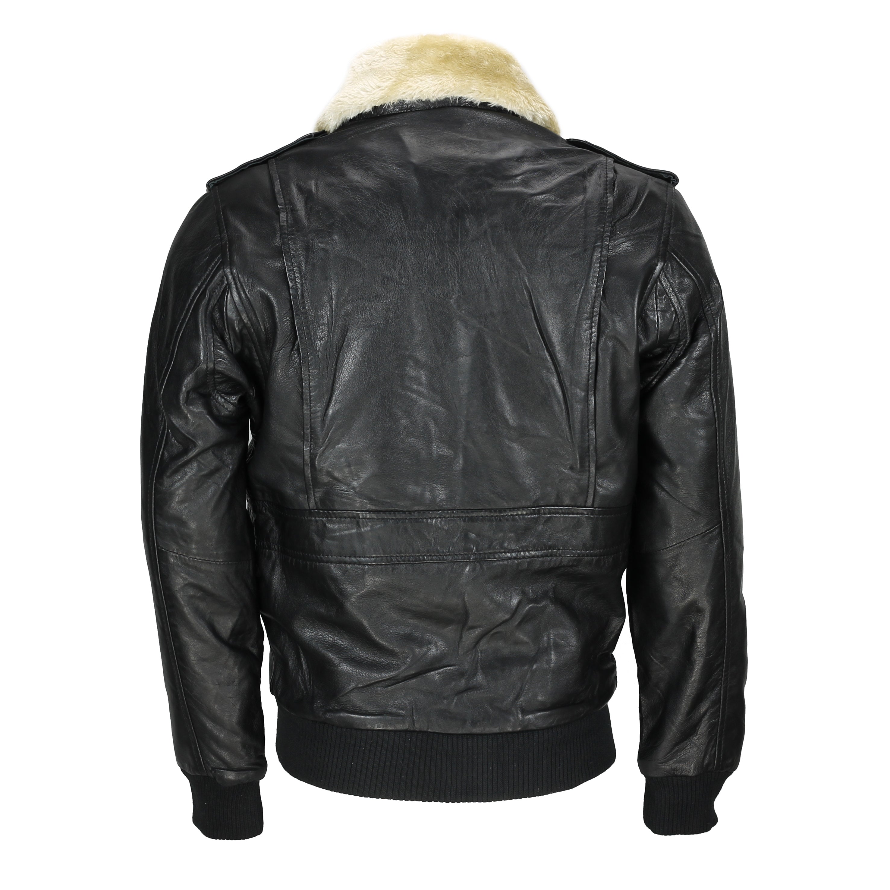 Mens Real Leather Us Air Pilot Bomber Jacket Removable Fur Collar Black