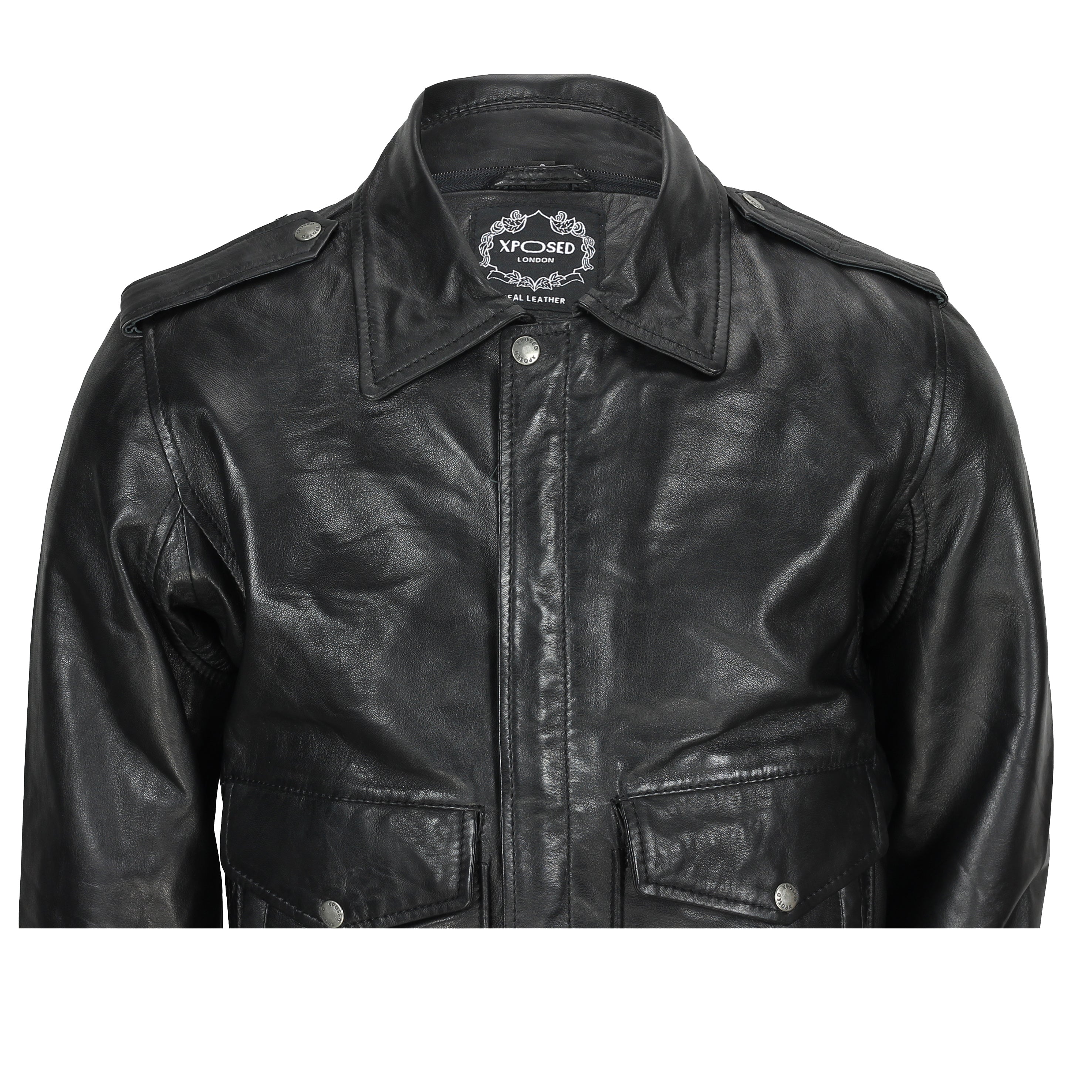 Mens Real Leather Us Air Pilot Bomber Jacket Removable Fur Collar Black