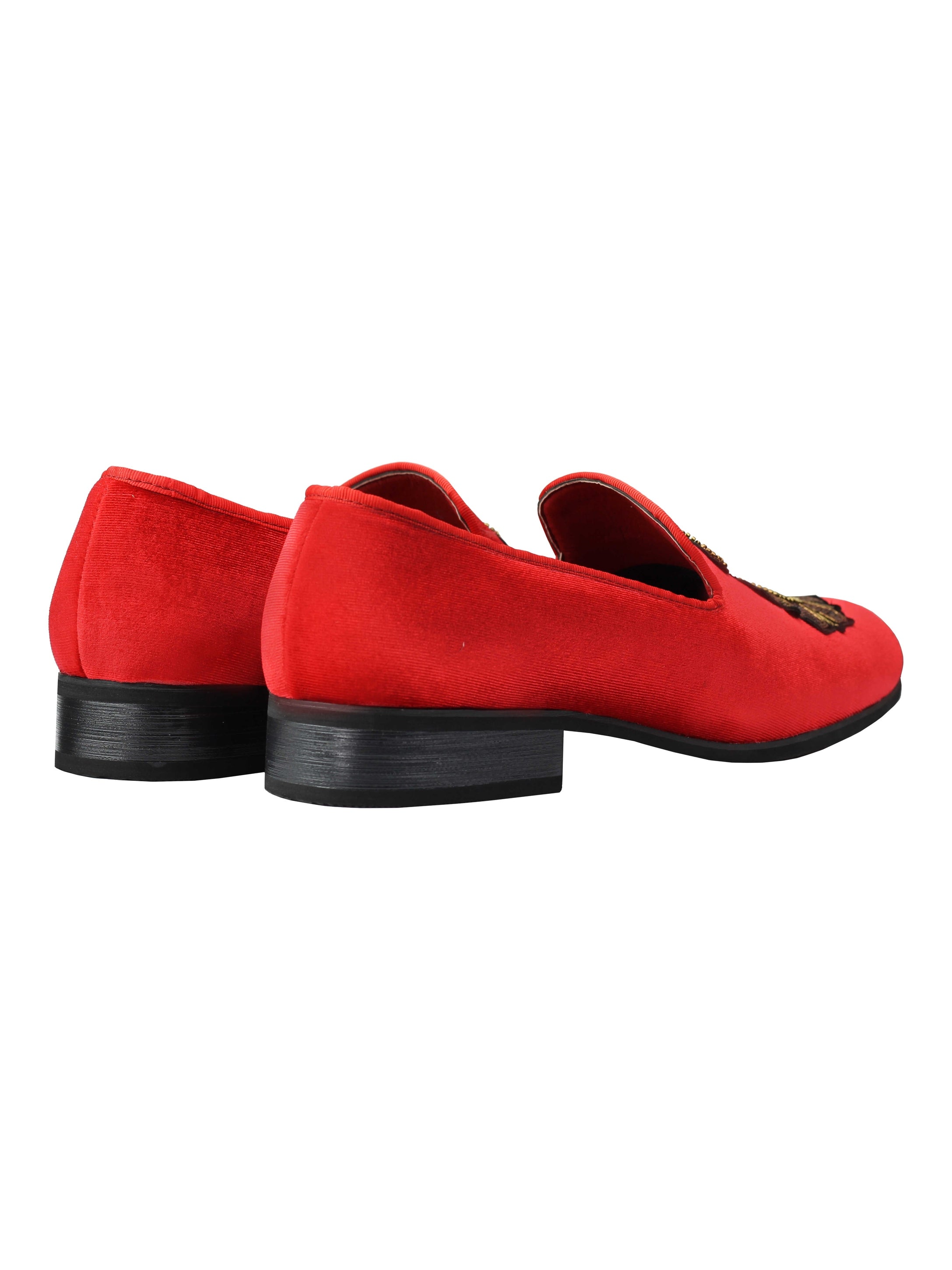 Mens Velvet Loafers Bee Crown Embroidered Vintage Dress Shoes Slip On Slippers Red