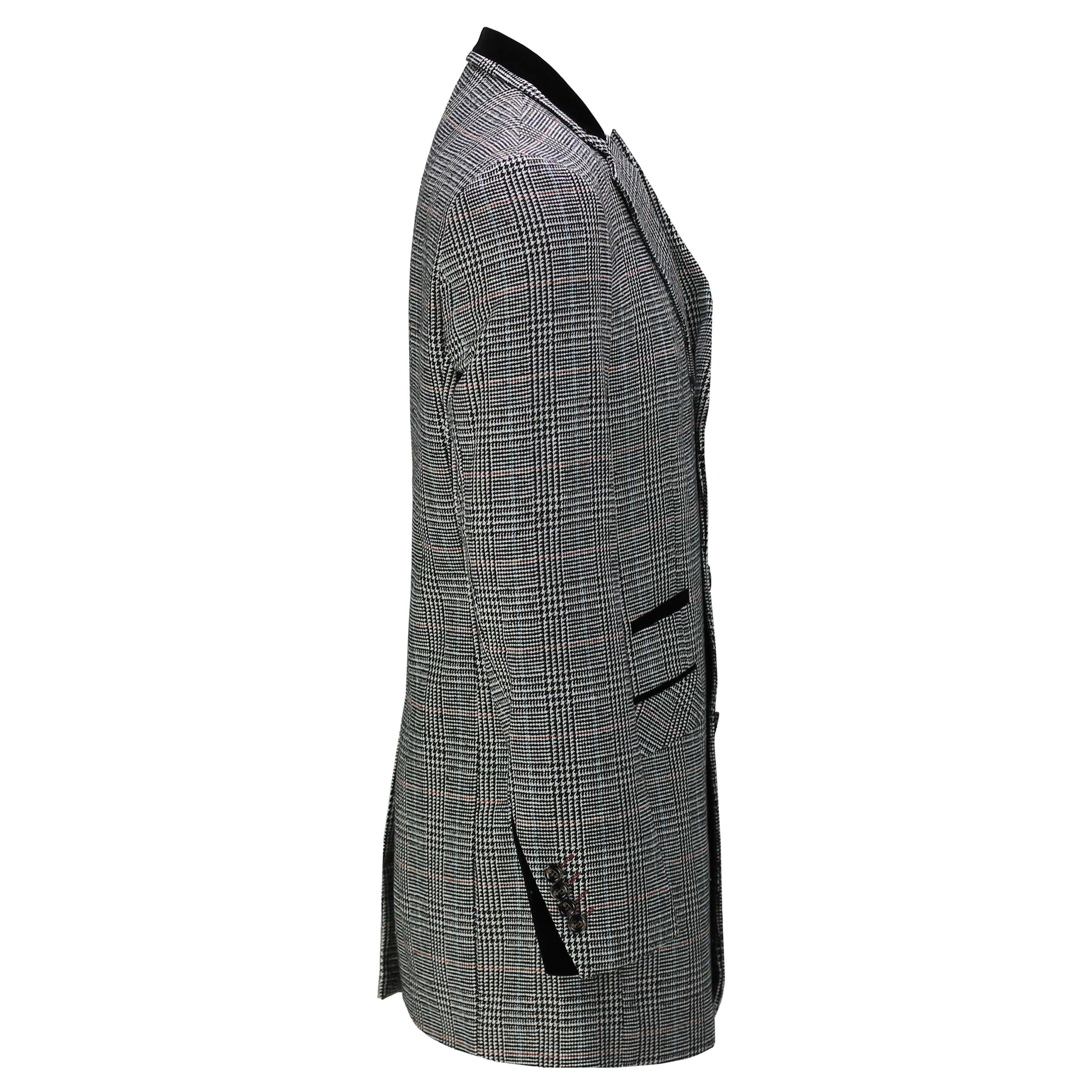 Mens Tweed Check 3/4 Long Grey Overcoat