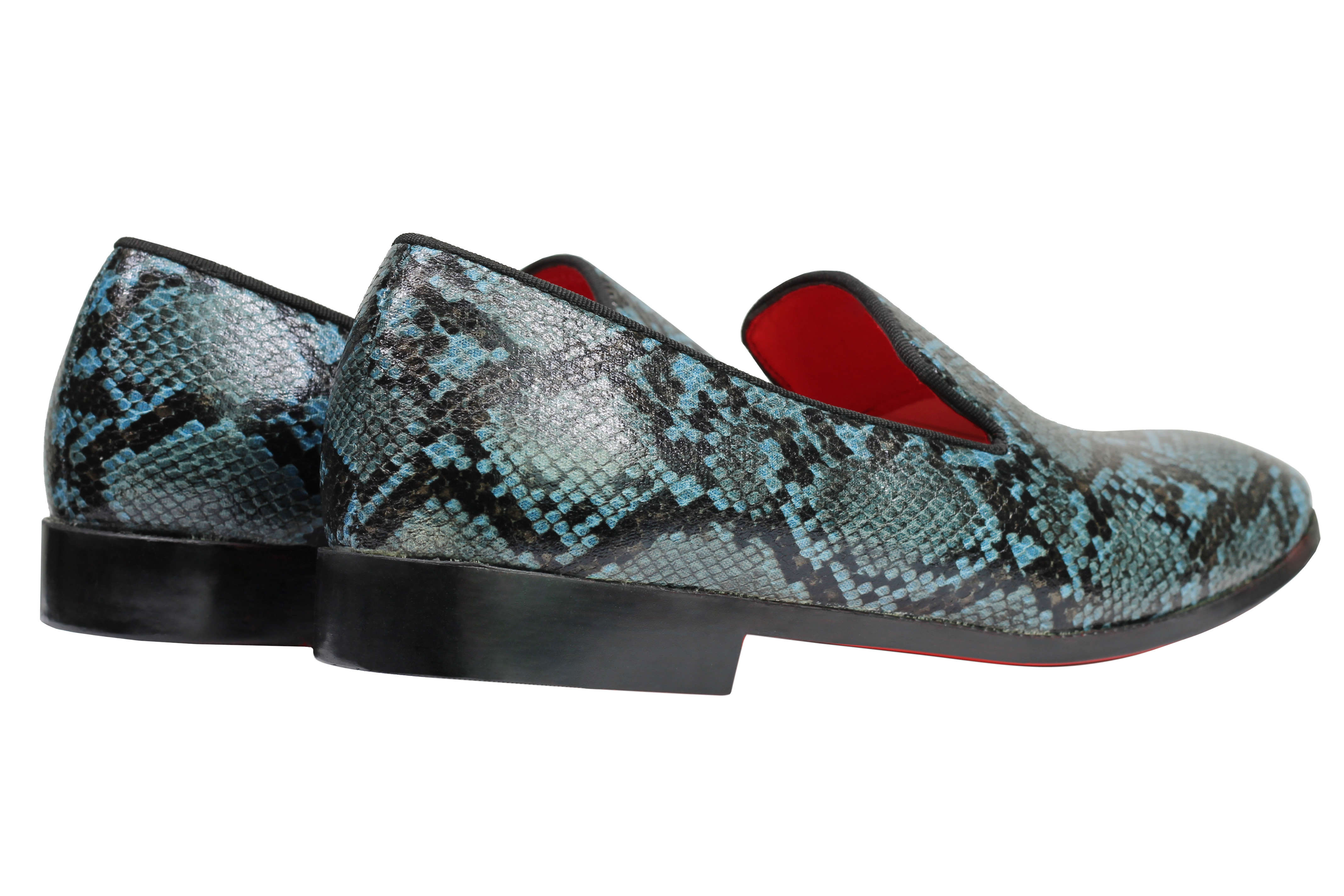 Mens Faux Leather Blue Black Python Skin Print Effect Loafer Slip On Dress Shoes