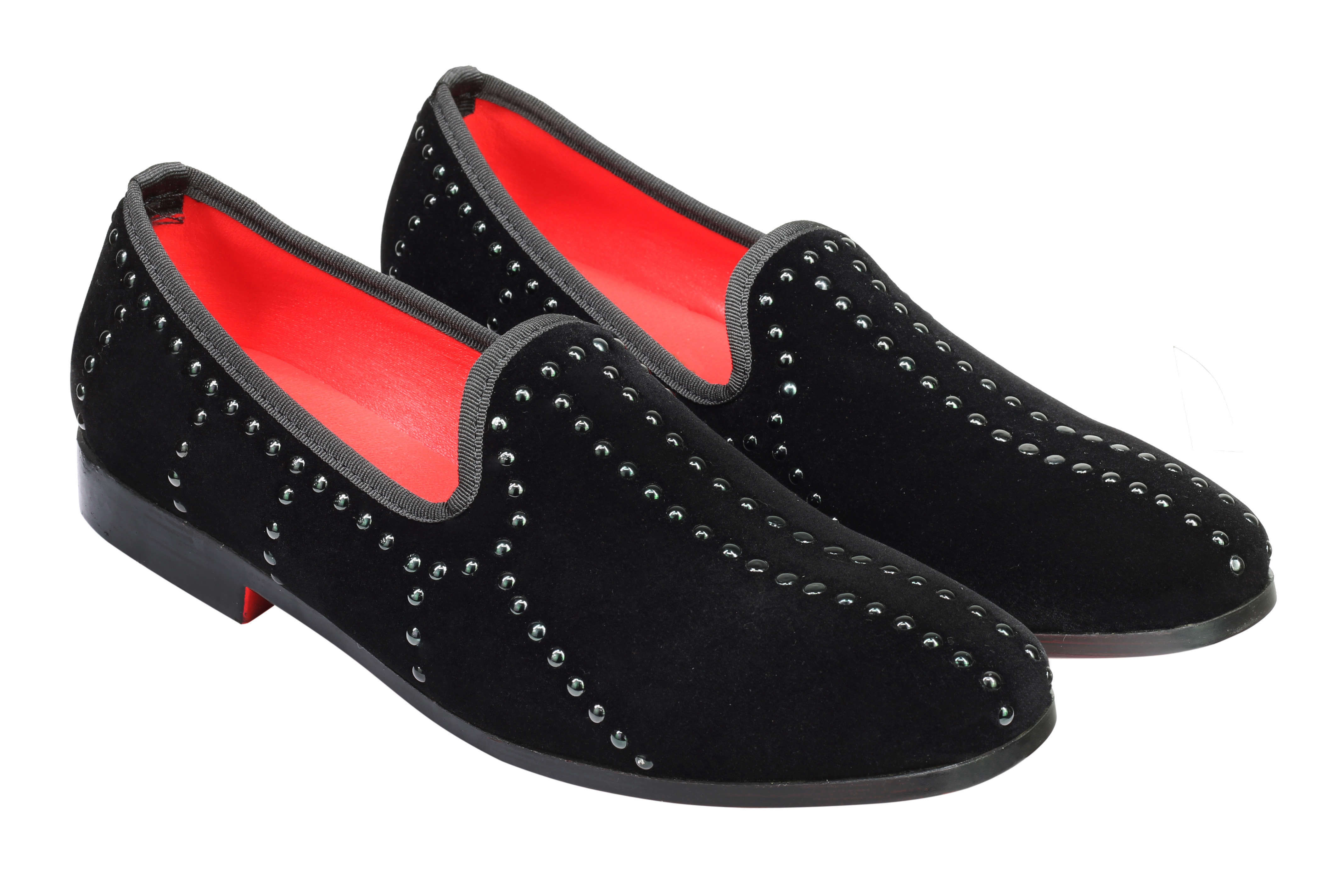 Mens Black Suede Loafers Faux Leather Studs Retro Smoking Slippers Slip On Shoes