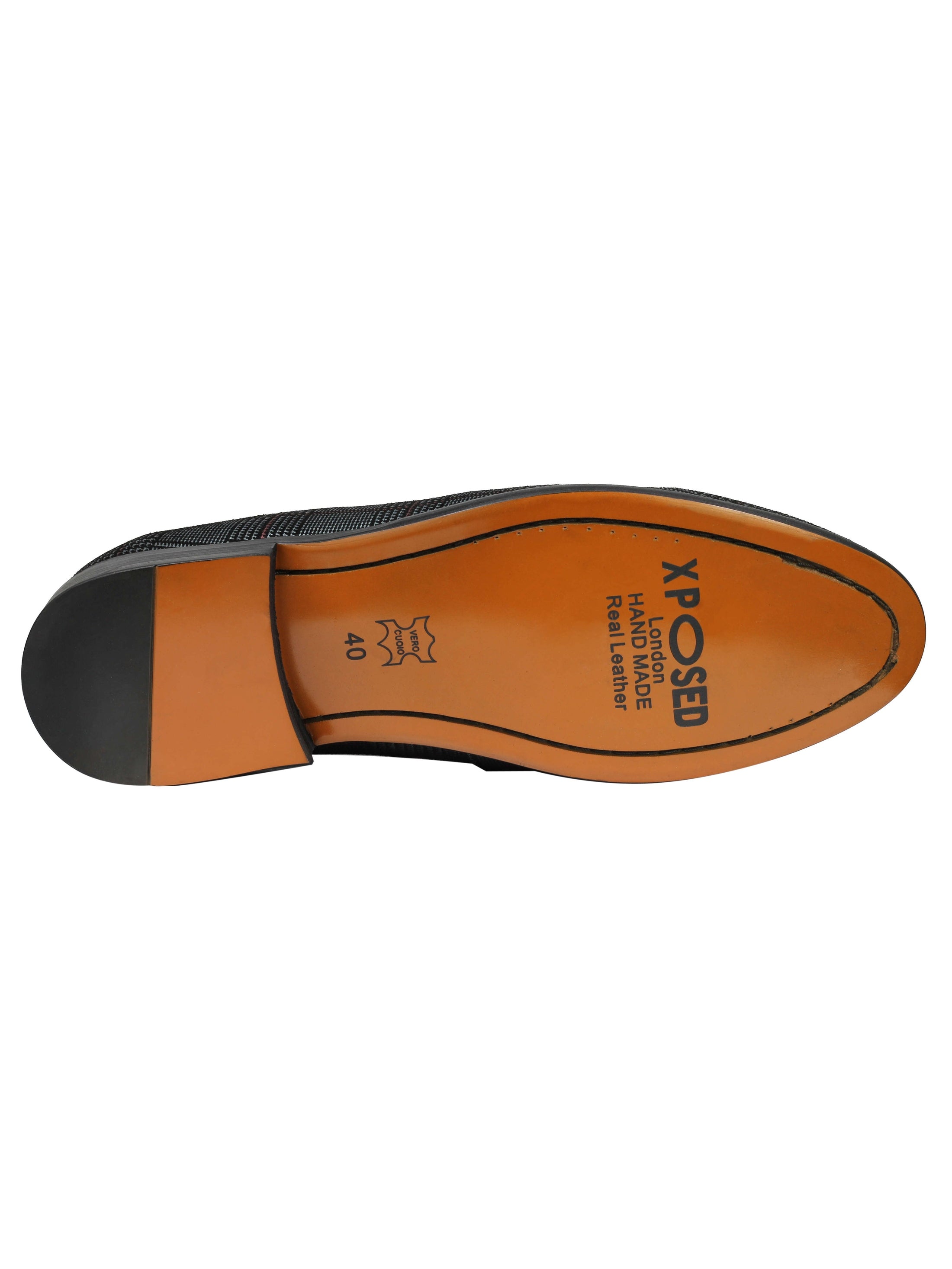 Real Blue Tweed Check Leather Loafers Black