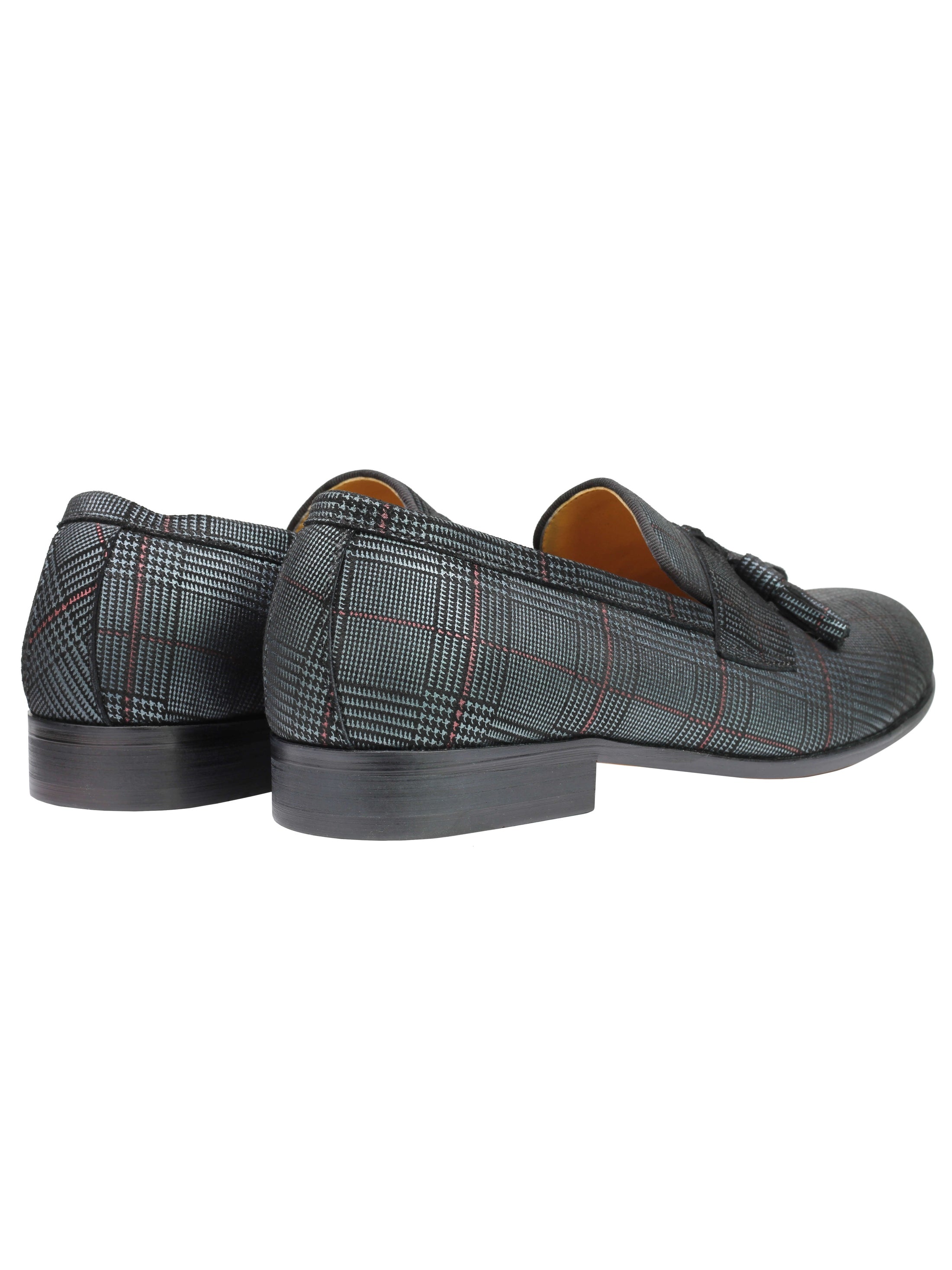 Real Blue Tweed Check Leather Loafers Black