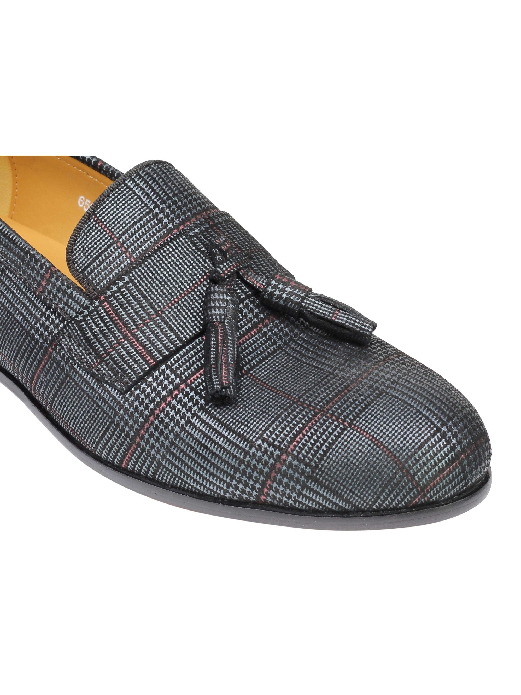 Real Blue Tweed Check Leather Loafers Black