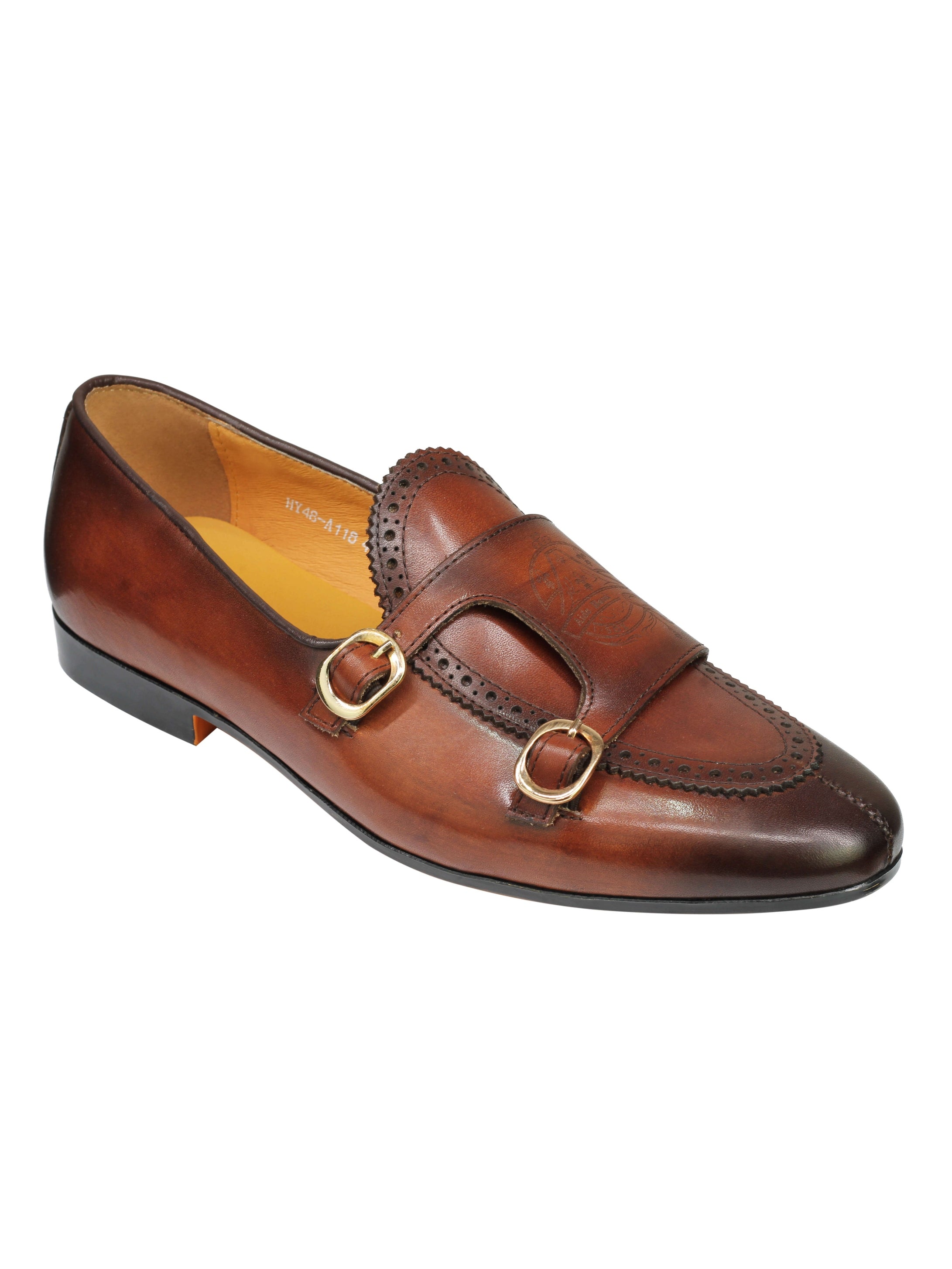 Real Leather Double Monk Shoes Brown