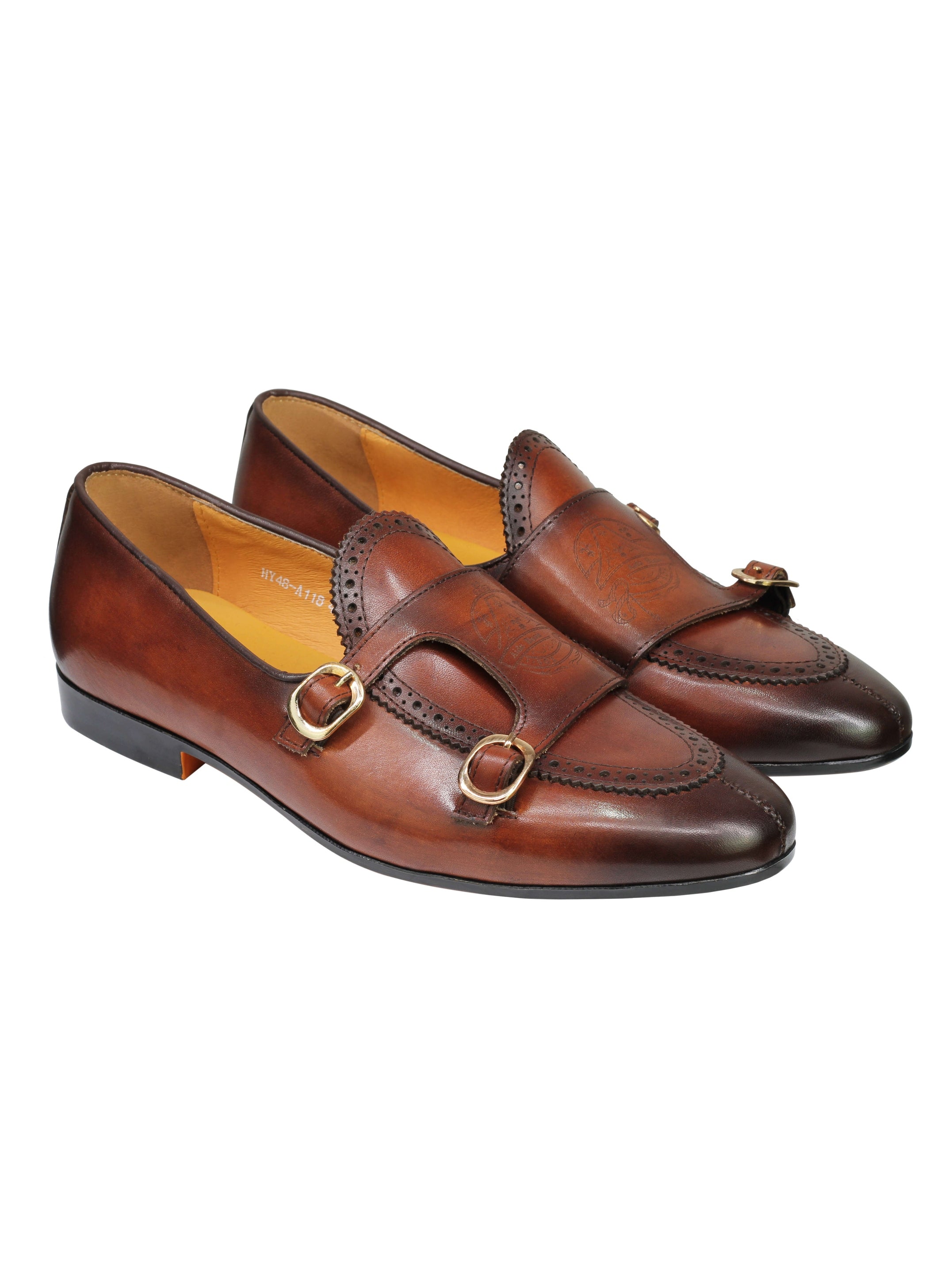 Real Leather Double Monk Shoes Brown